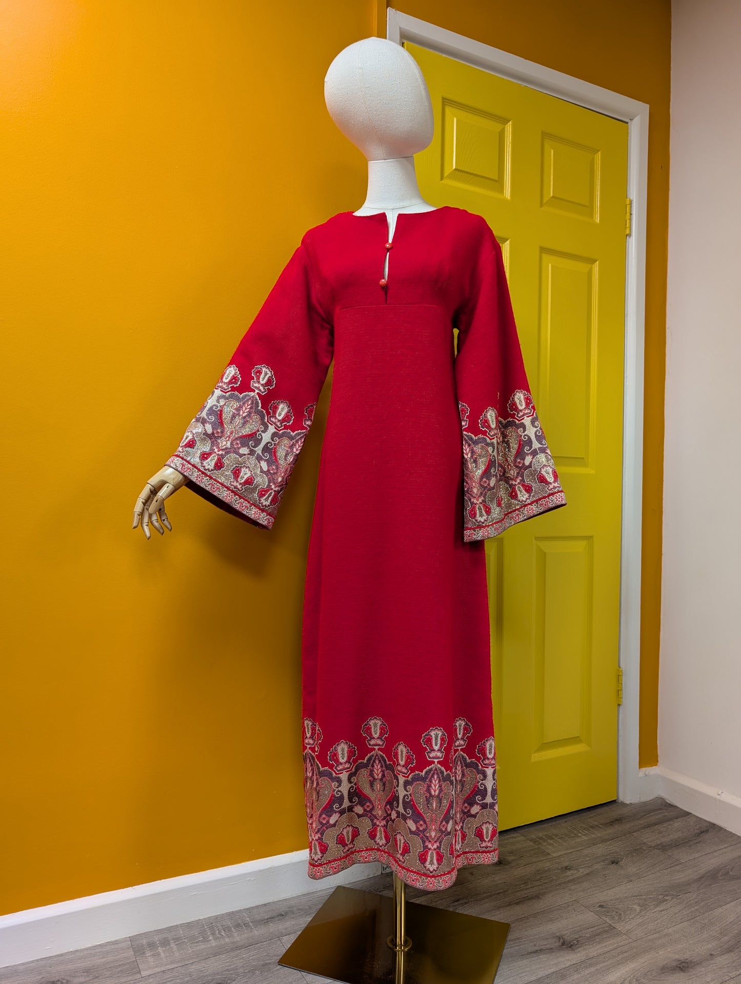 60s/70s Polly Peck red dress with details - S/8