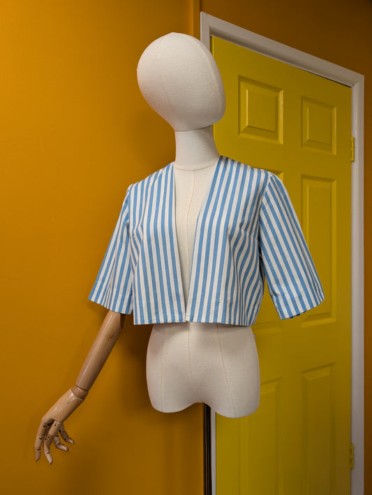 1950s Rembrandt blue/white striped cotton jacket - S/M