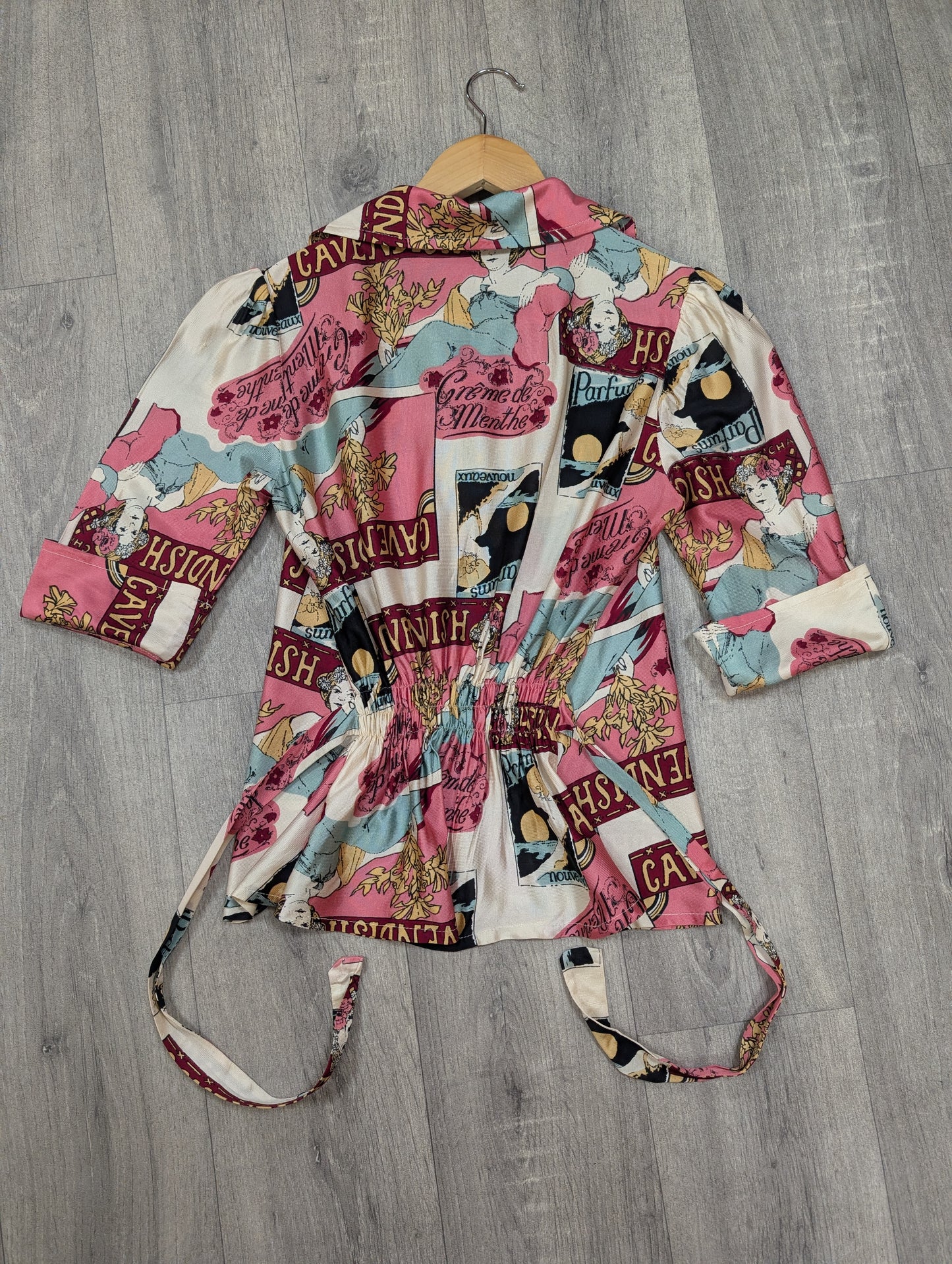 1970s Dorothy Perkins novelty Art Nouveau print tie waist top - XS/S