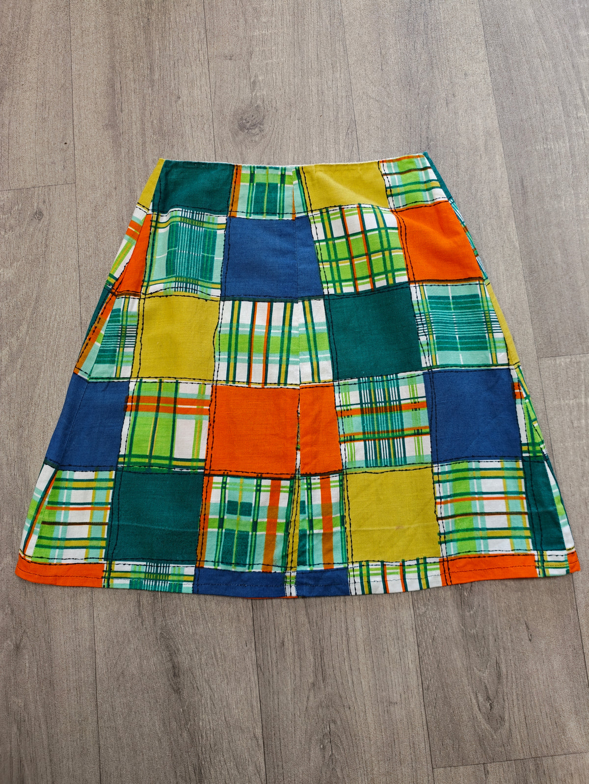 60s/70s patchwork print mini skirt - 24" waist