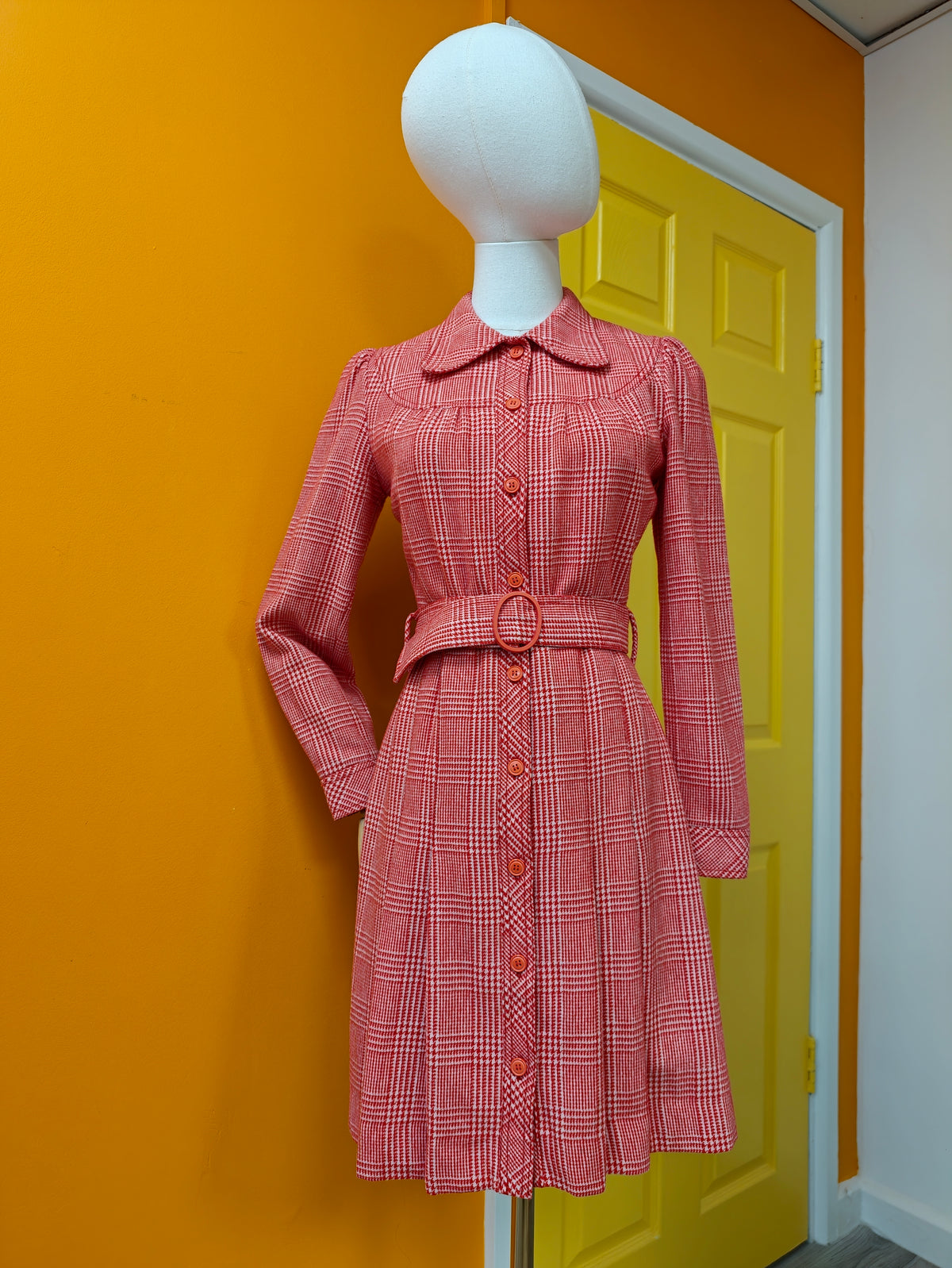 Early 1970s Betty Barclay red check wool blend dress - S/8