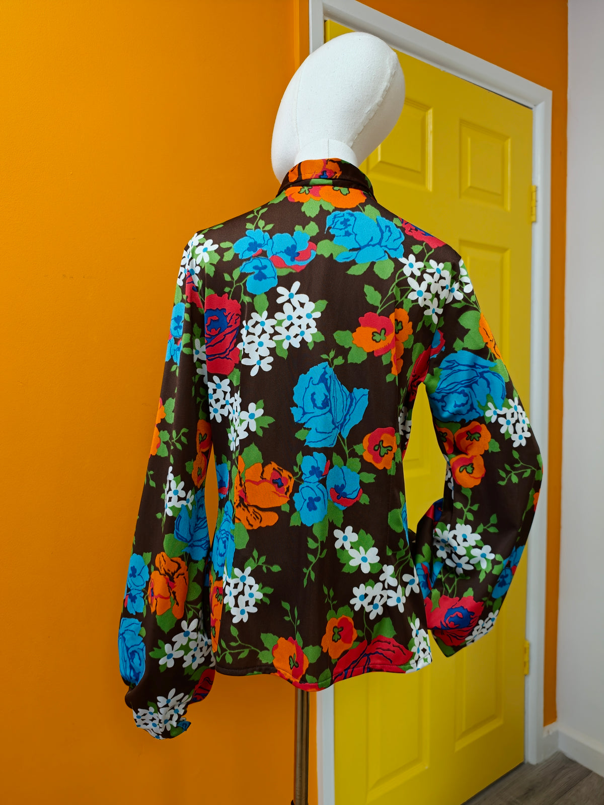 1970s St Michael floral balloon sleeve shirt - M