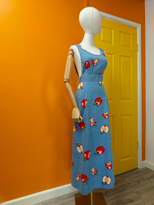 1970s Darling Hager apple print pinafore dress - M/12