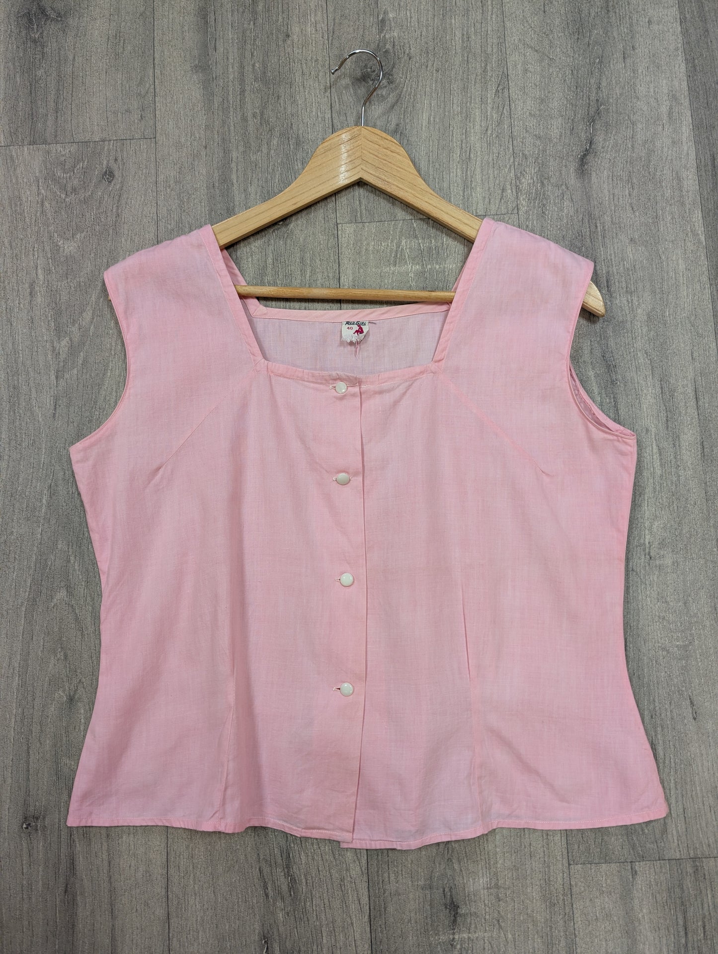 1950s Red Girl pink cotton top - M