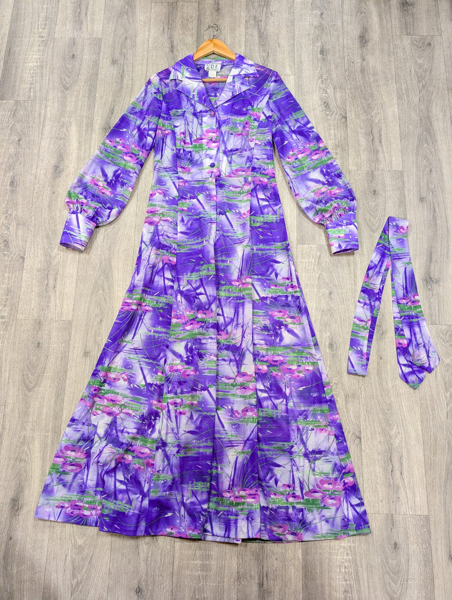 1970s Elida purple maxi dress & belt - M/12