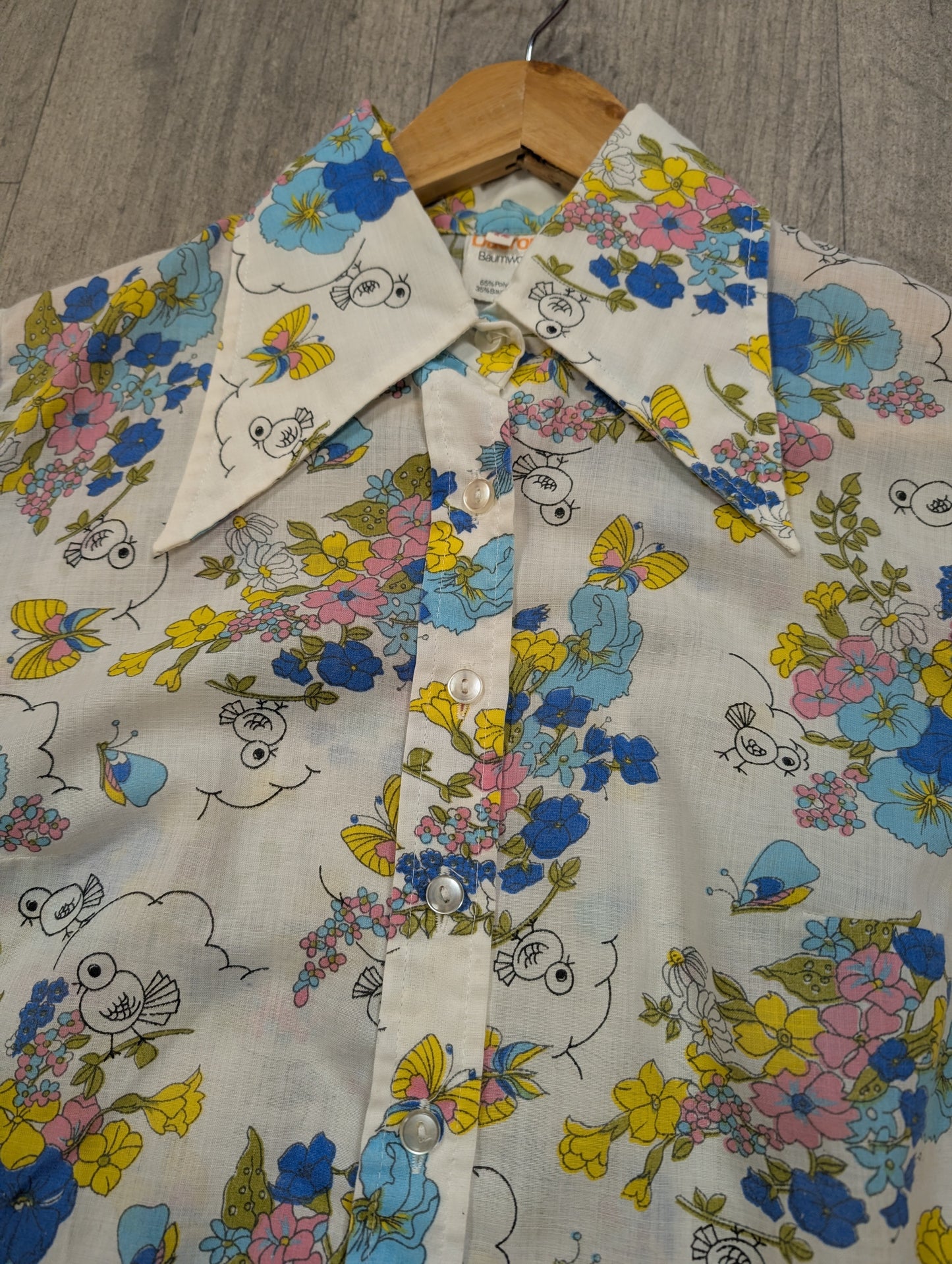 1970s novelty print dagger collar shirt - M/12/14