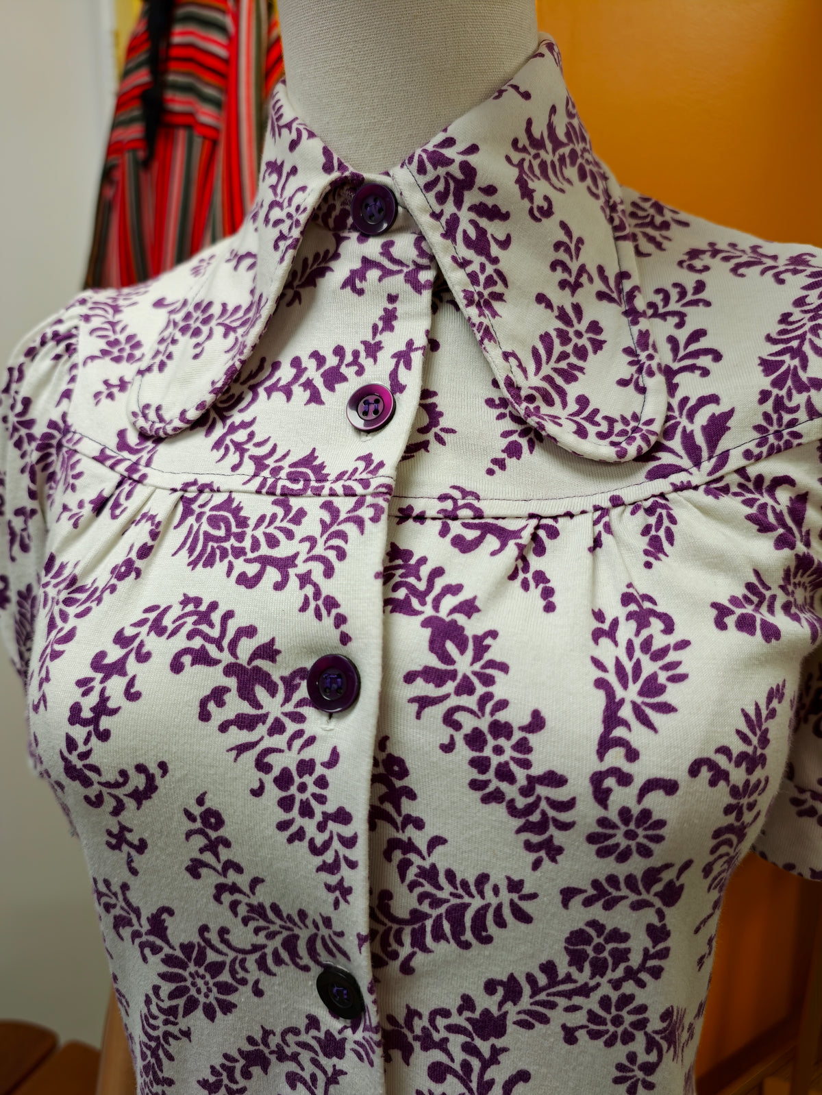 1970s St Michael purple & white beagle collar mini dress - XS/6