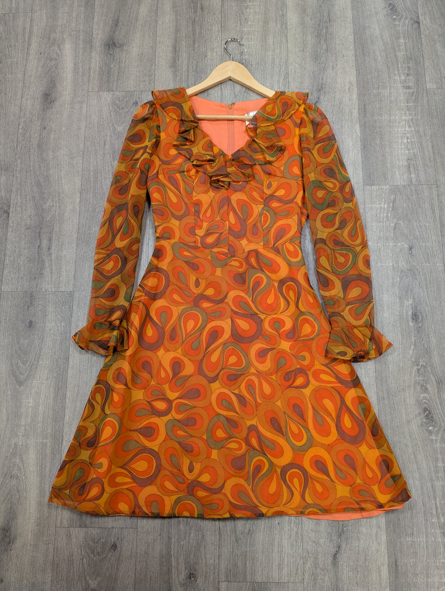1960s Mademoiselle psychedelic orange dress - S/8