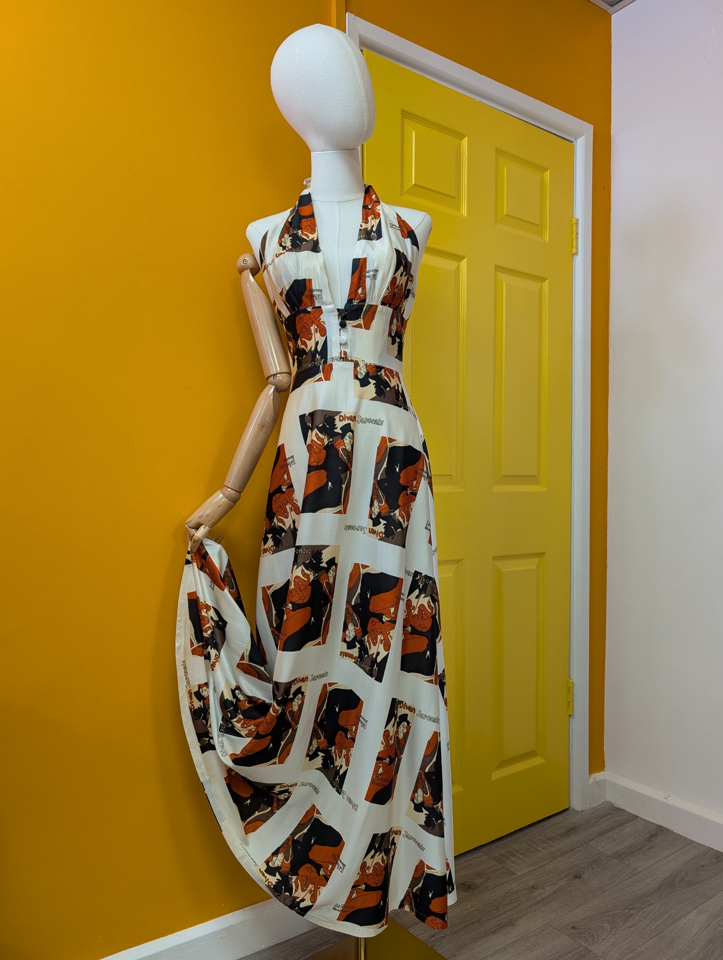 1970s Toulouse Lautrec print maxi dress - S/8