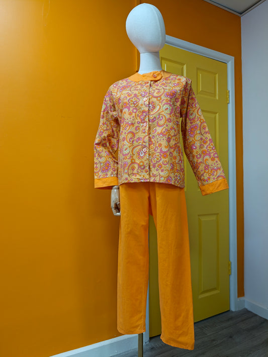 1960s psychedelic orange brushed cotton pyjamas - S