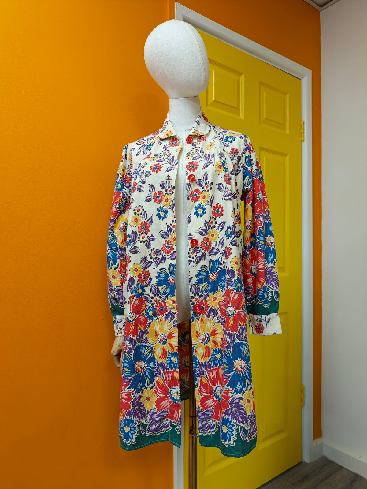 1940s floral cotton chore smock/housecoat