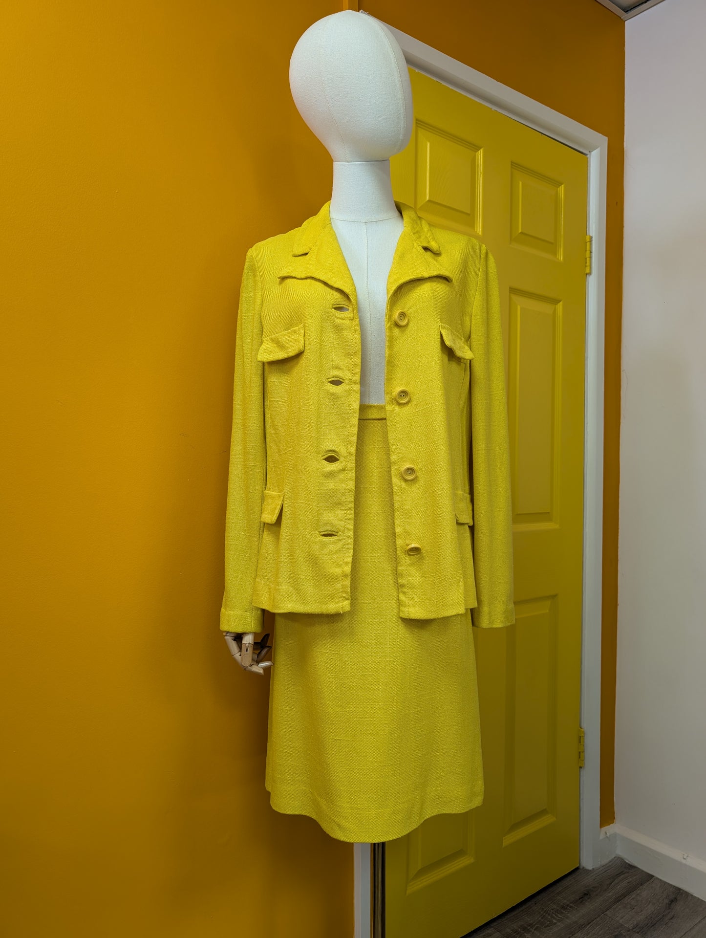 1970s Windsmoor yellow skirt suit - S/M/10/12