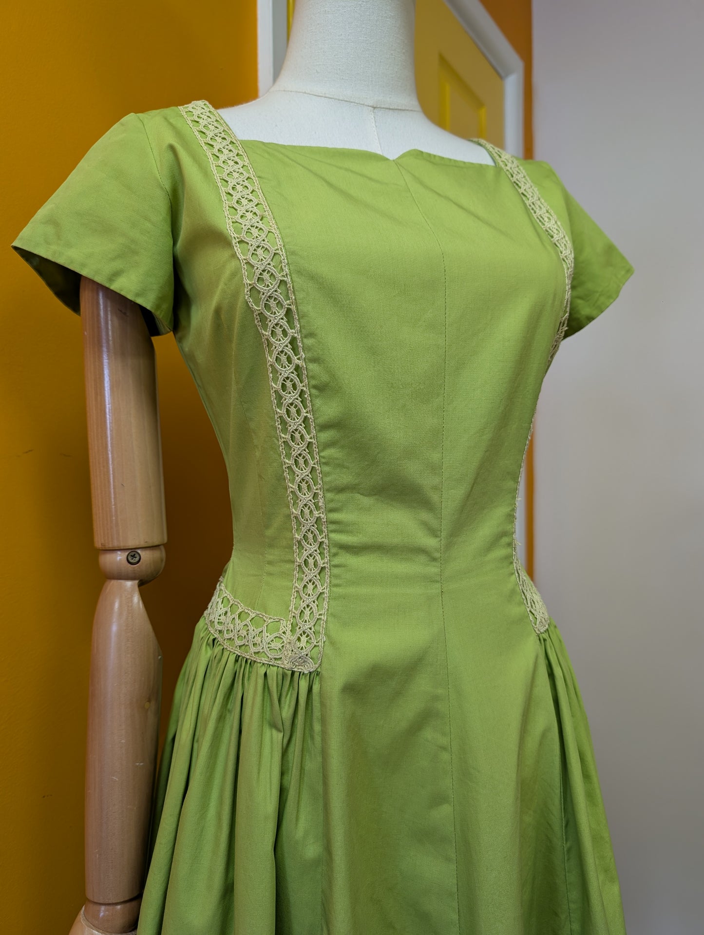 1950s Rhona Roy green cotton dress - XS/S/6/8
