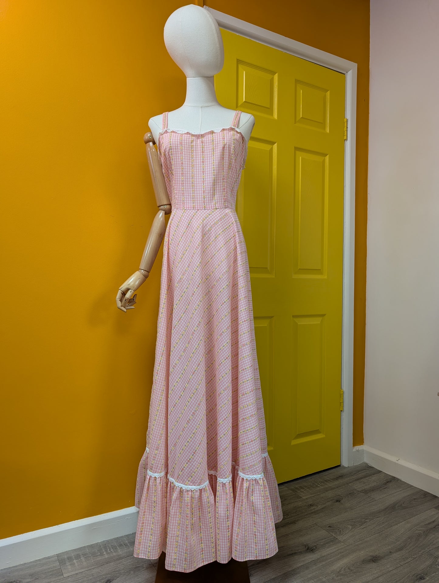 1970s pink floral maxi dress - S/M/10/12