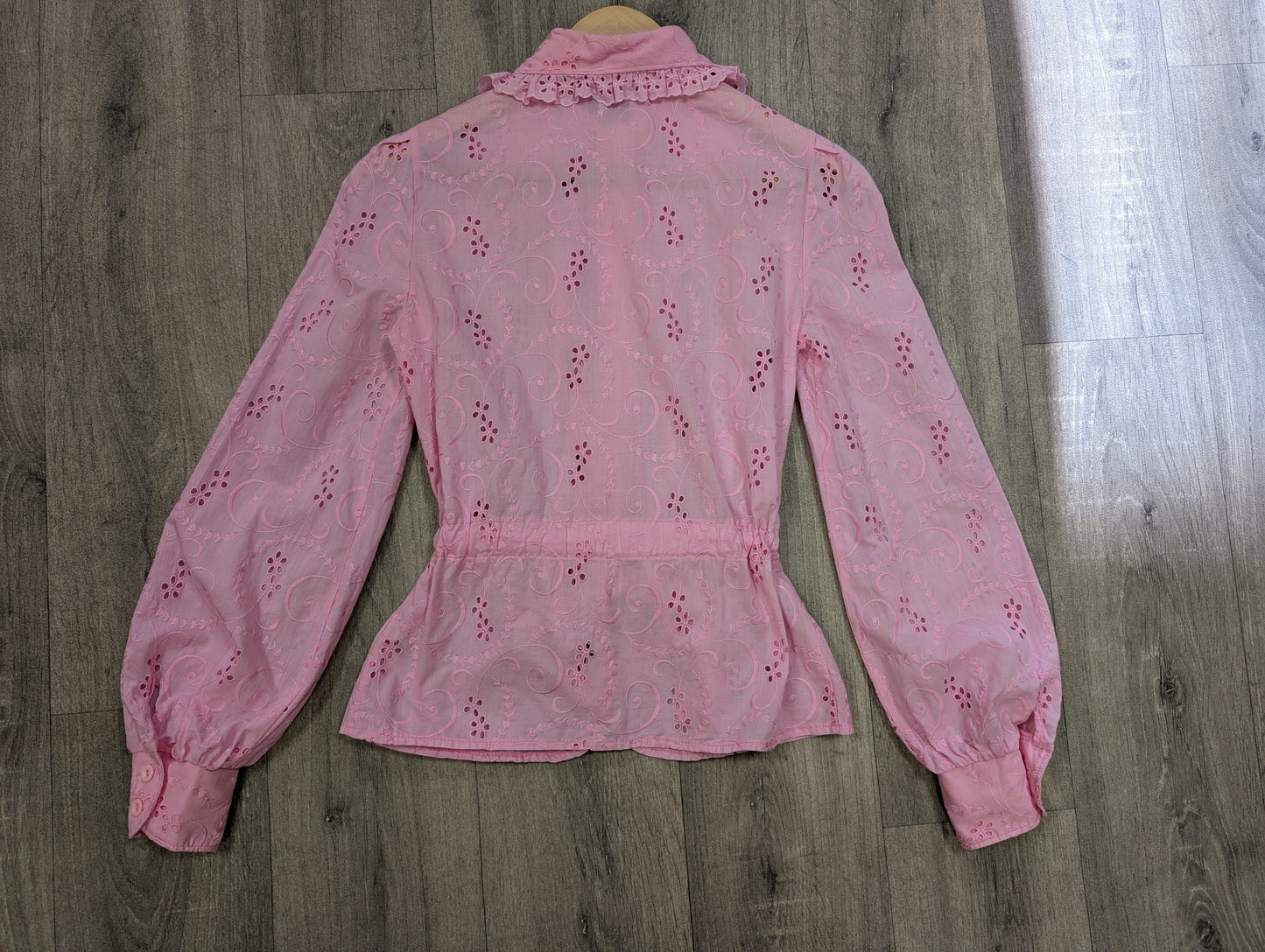 1970s pink broderie anglaise cotton blouse - XS