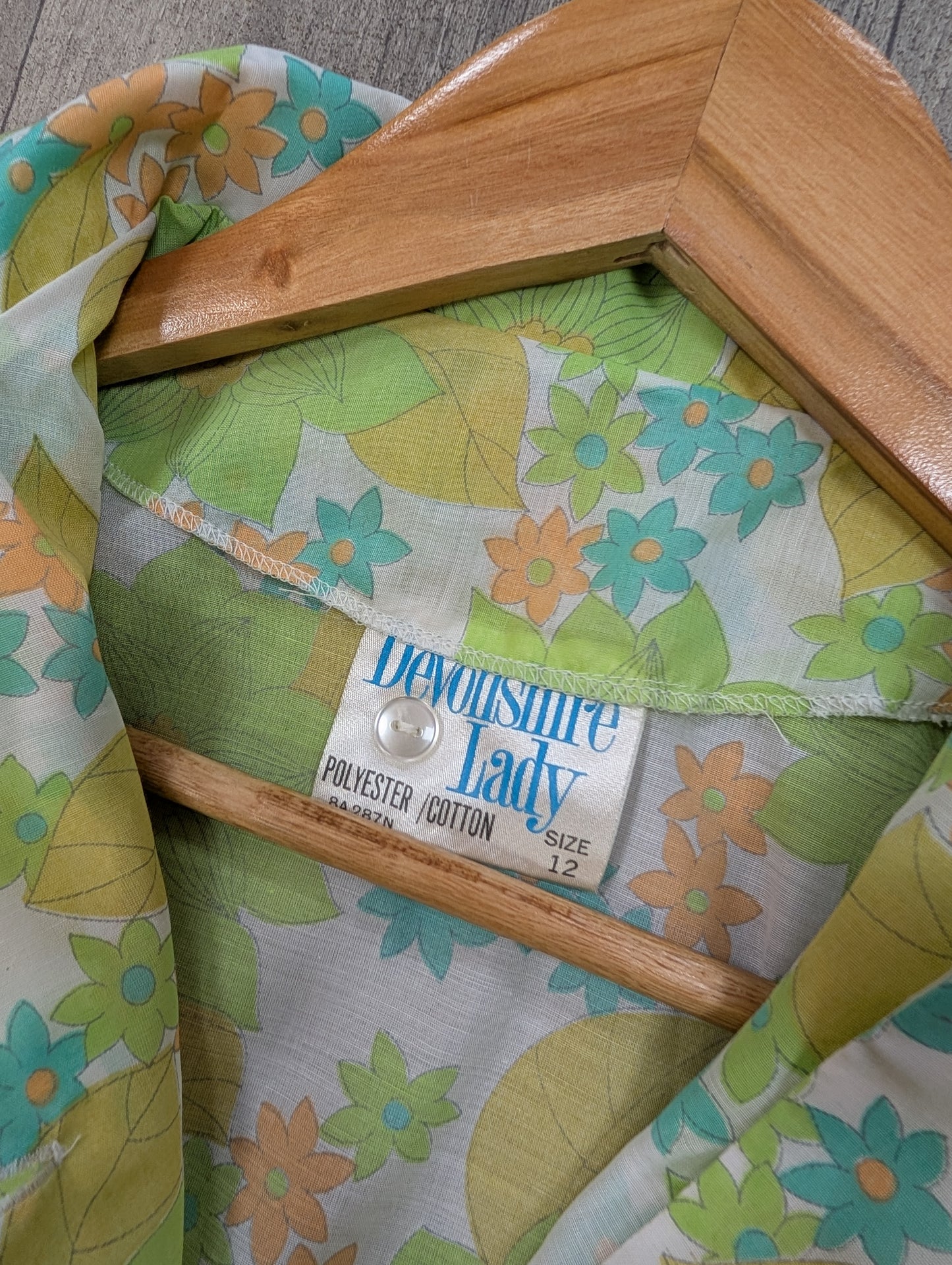 60s/70s Devonshire Lady green floral dress - S/8/10