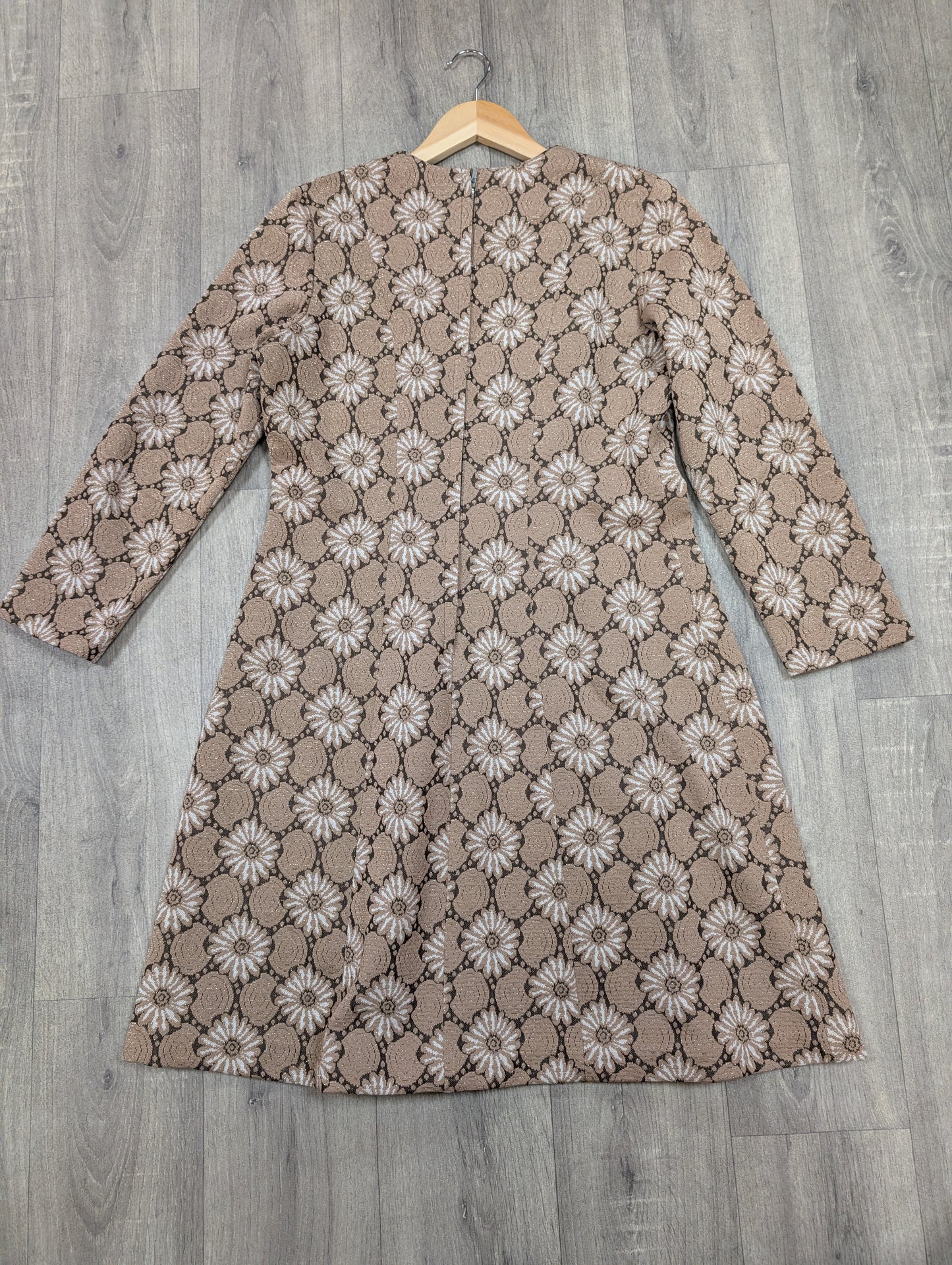 1960s gold crimplene dress - L/16