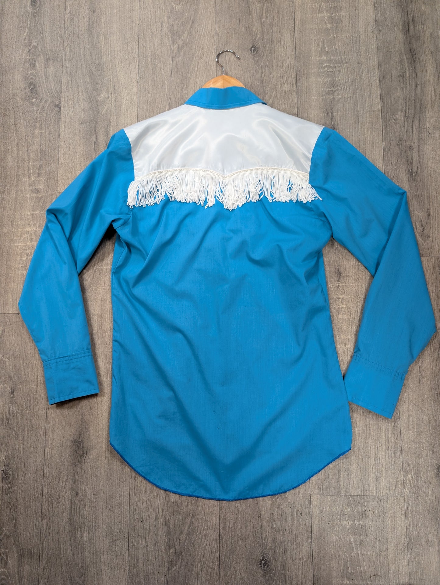 1970s embroidered and fringed blue butterfly western shirt