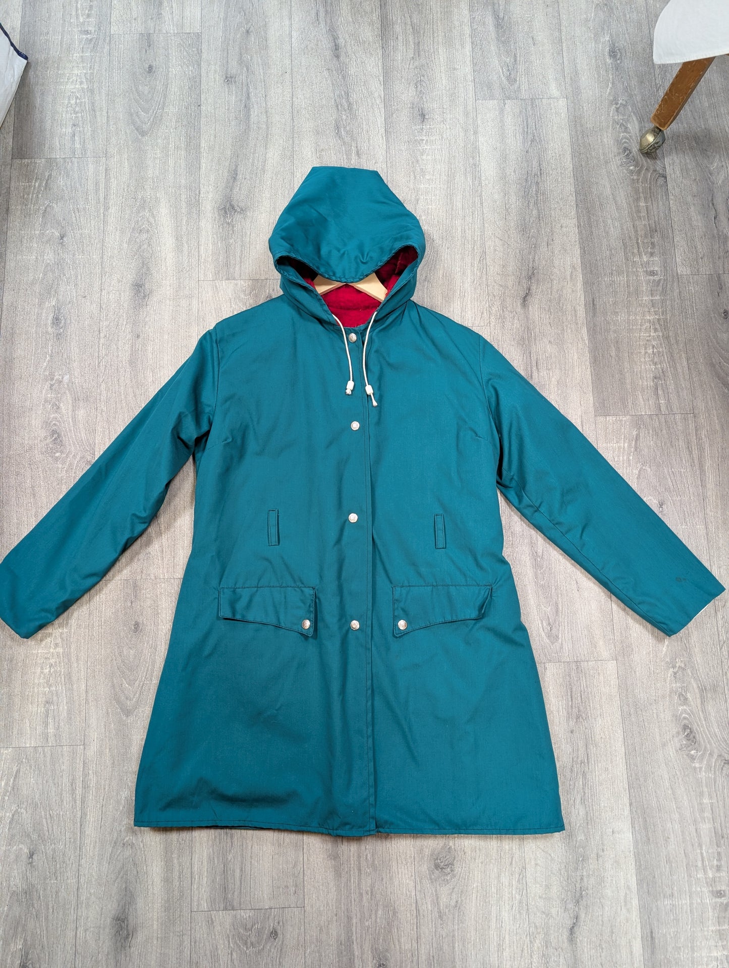 1970s green anorak with red fleece lining - S