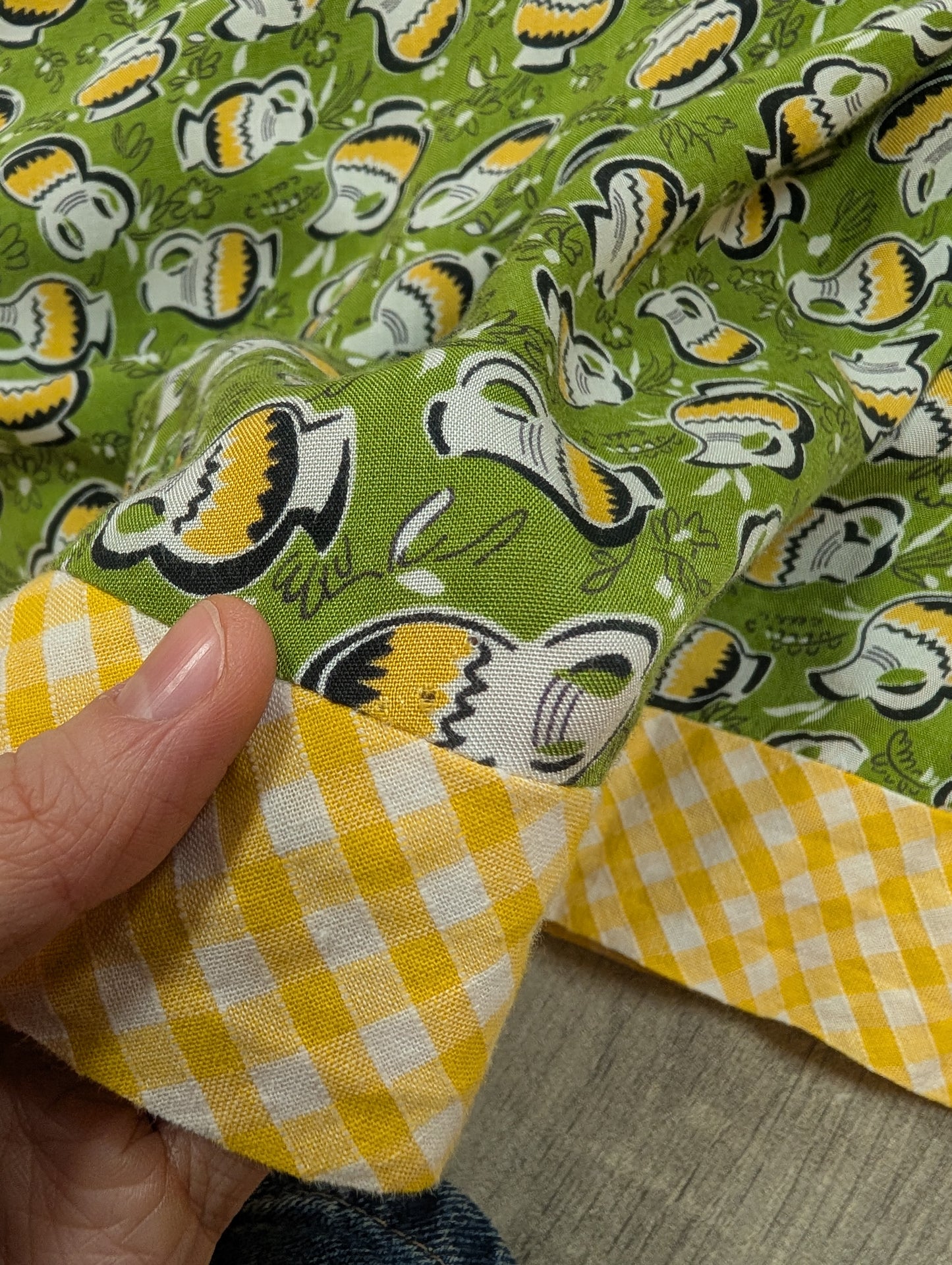 1970s Miss Mouse green & yellow novelty print dress - S/8