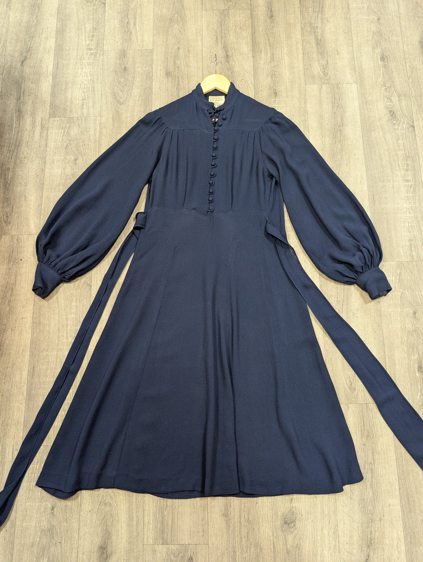 1970s Ossie Clark for Radley moss crepe navy blue dress - S/M