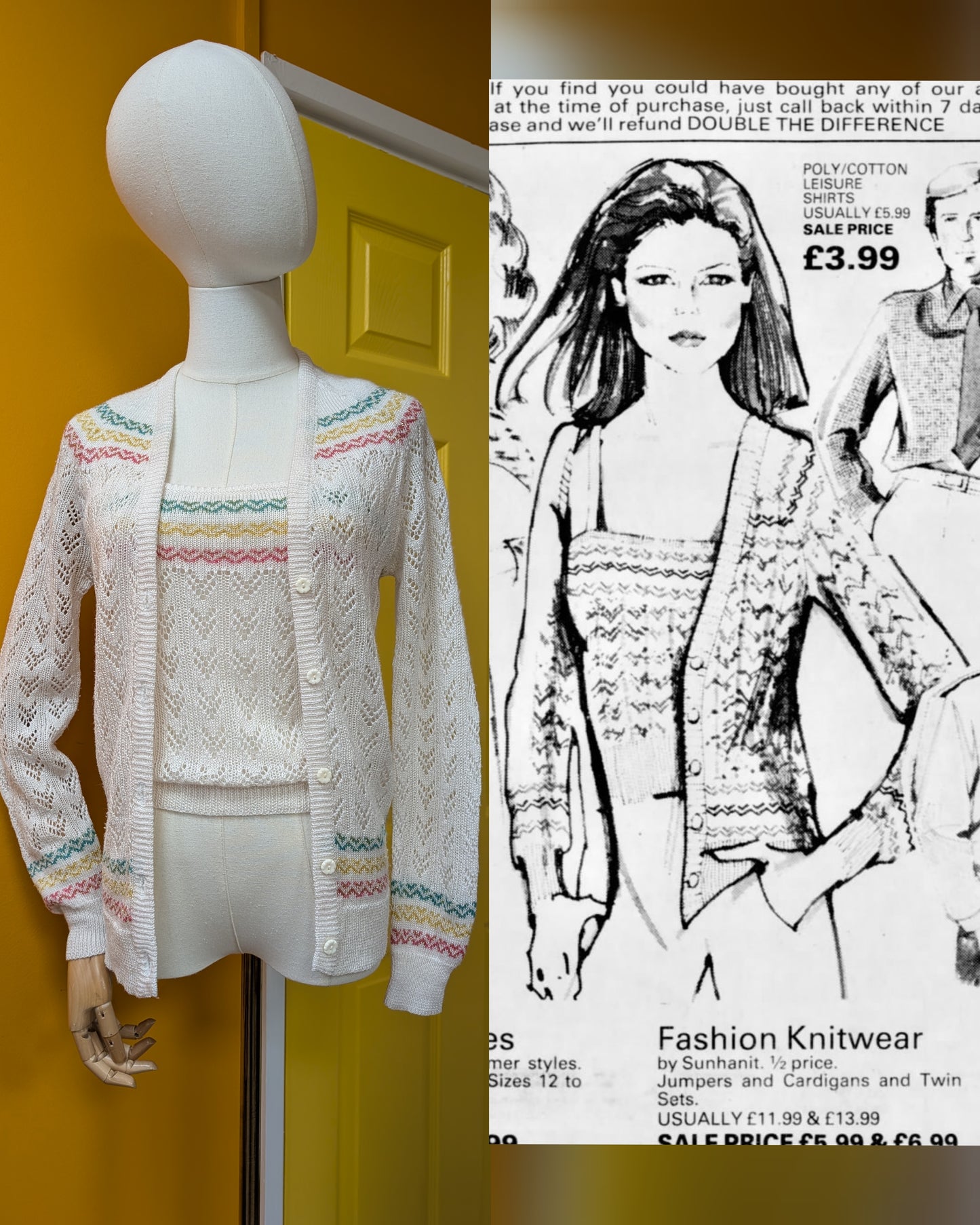 1980s Sunhanit knitted acrylic & lurex 2 piece - XS/S