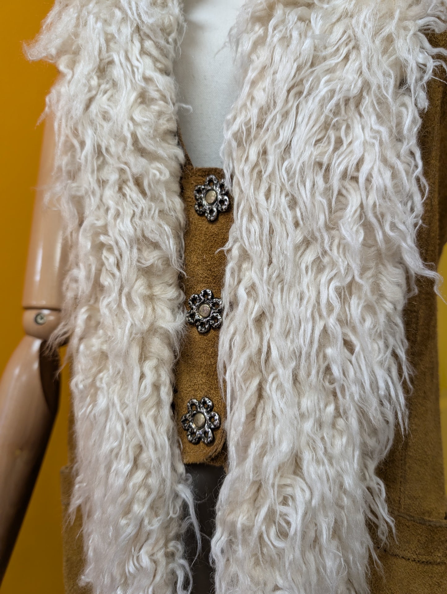 1970s suede waistcoat with faux fur trim - S
