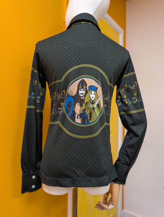 1970s novelty medieval print shirt - XS/S