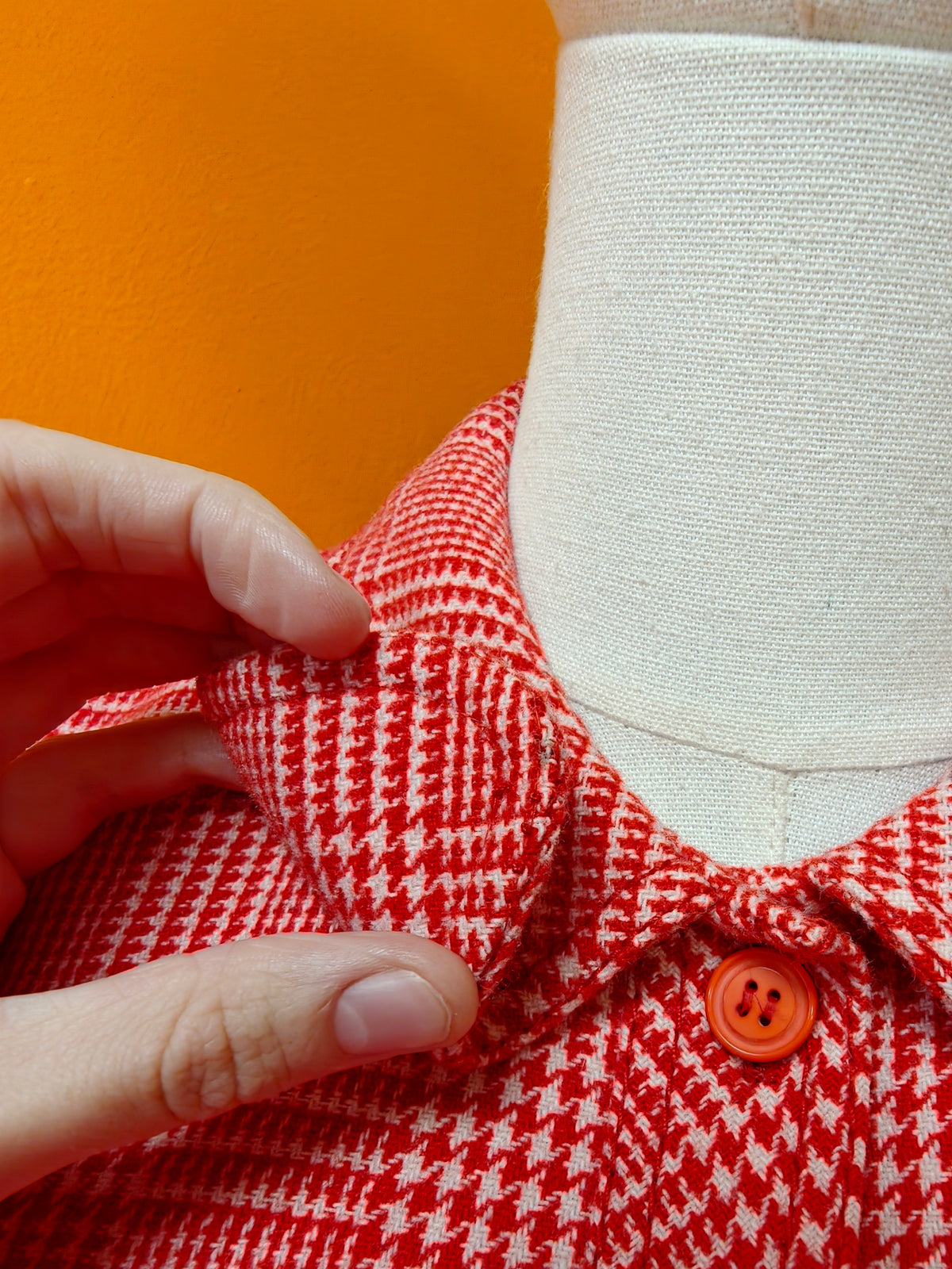 Early 1970s Betty Barclay red check wool blend dress - S/8