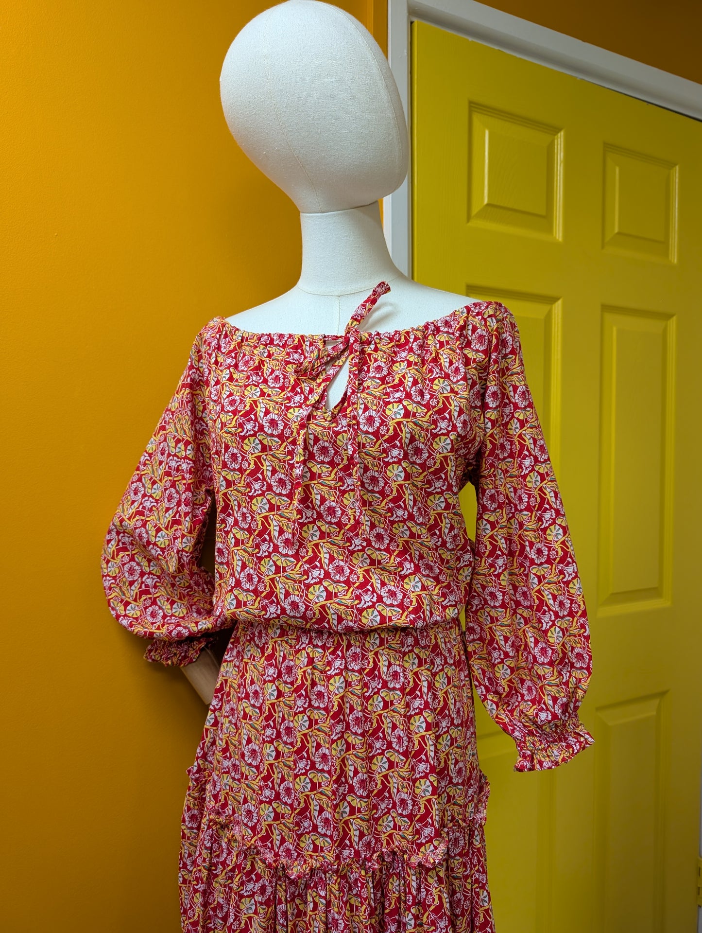 1970s Laura Ashley made in Wales red tiered maxi dress - S