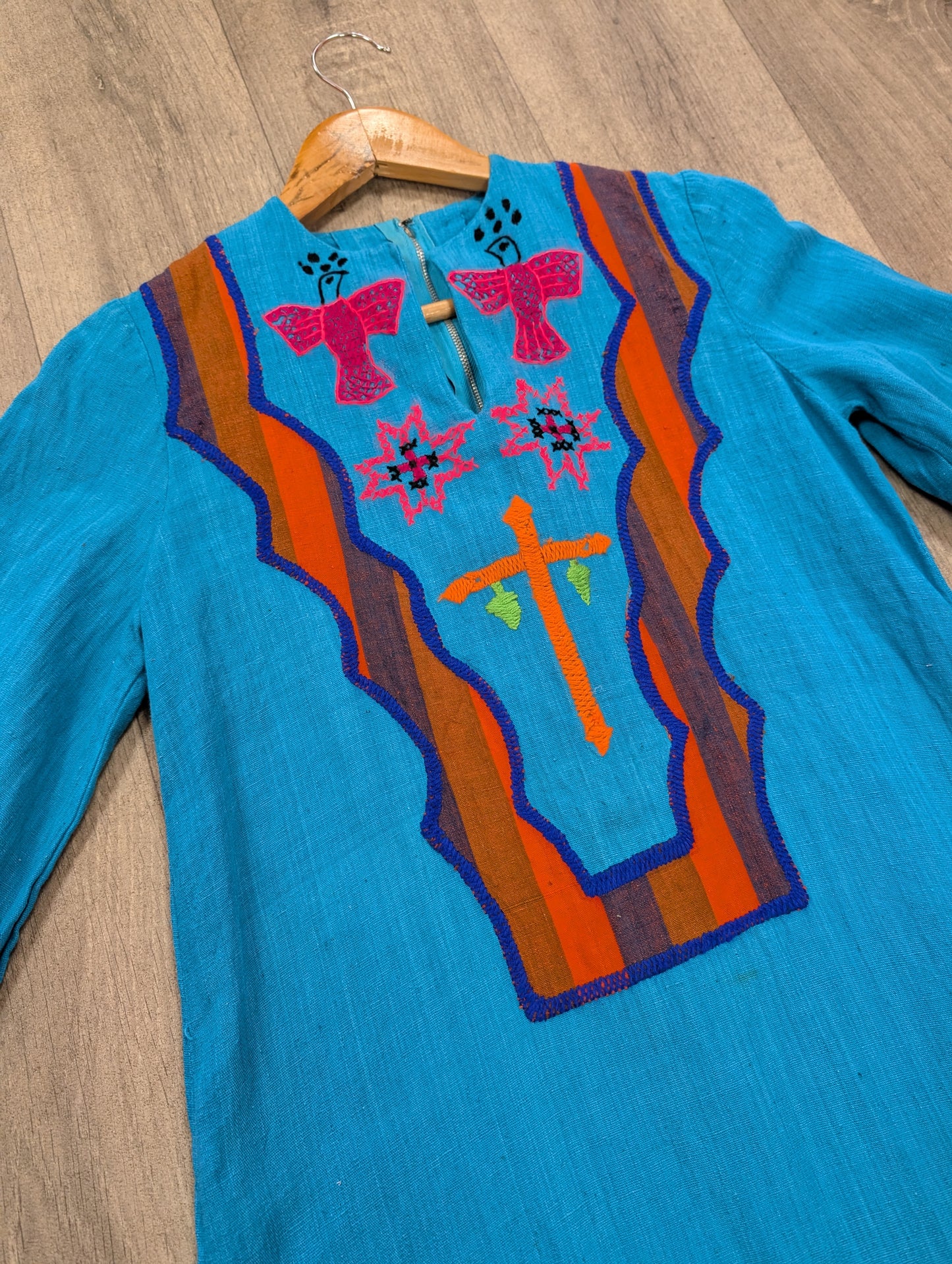 1970s Mexican embroidered cotton dress - XS