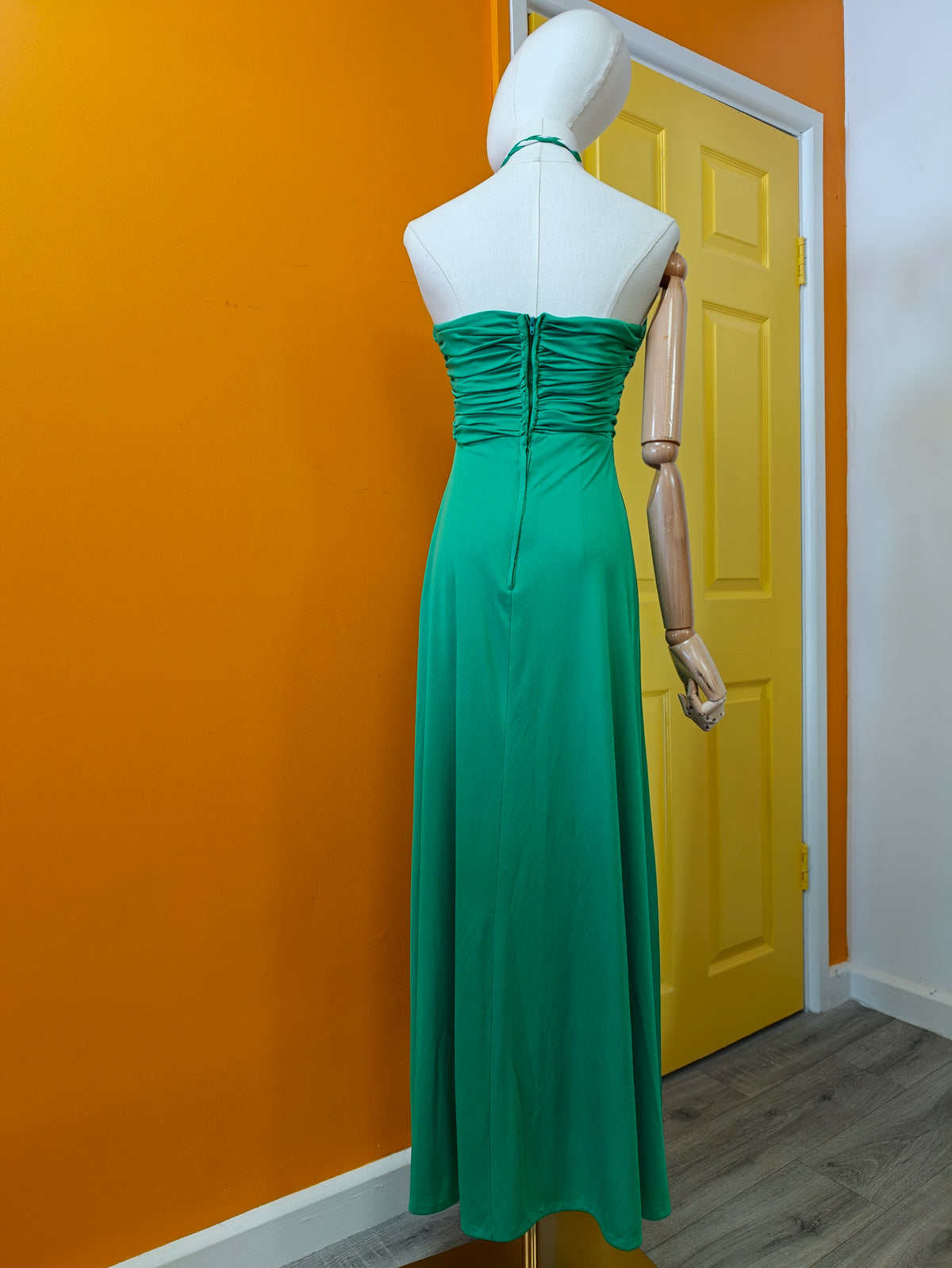 1970s green halter neck maxi dress - XS/6