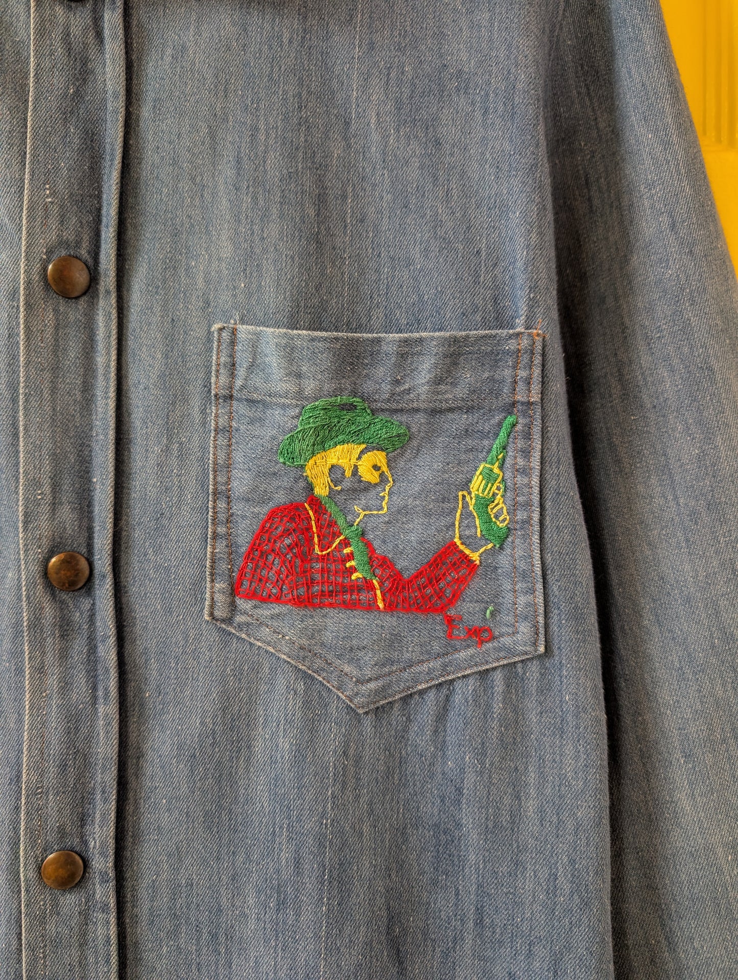 1970s Experience embroidered denim shirt