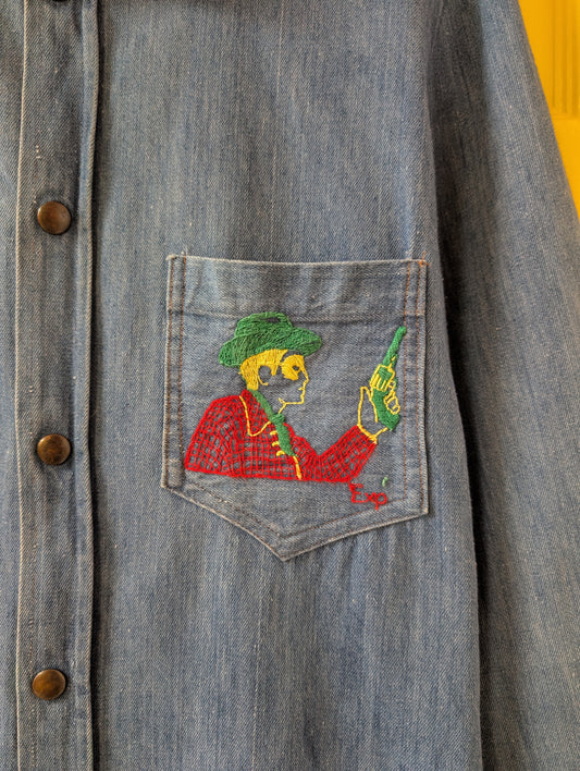 1970s Experience embroidered denim shirt