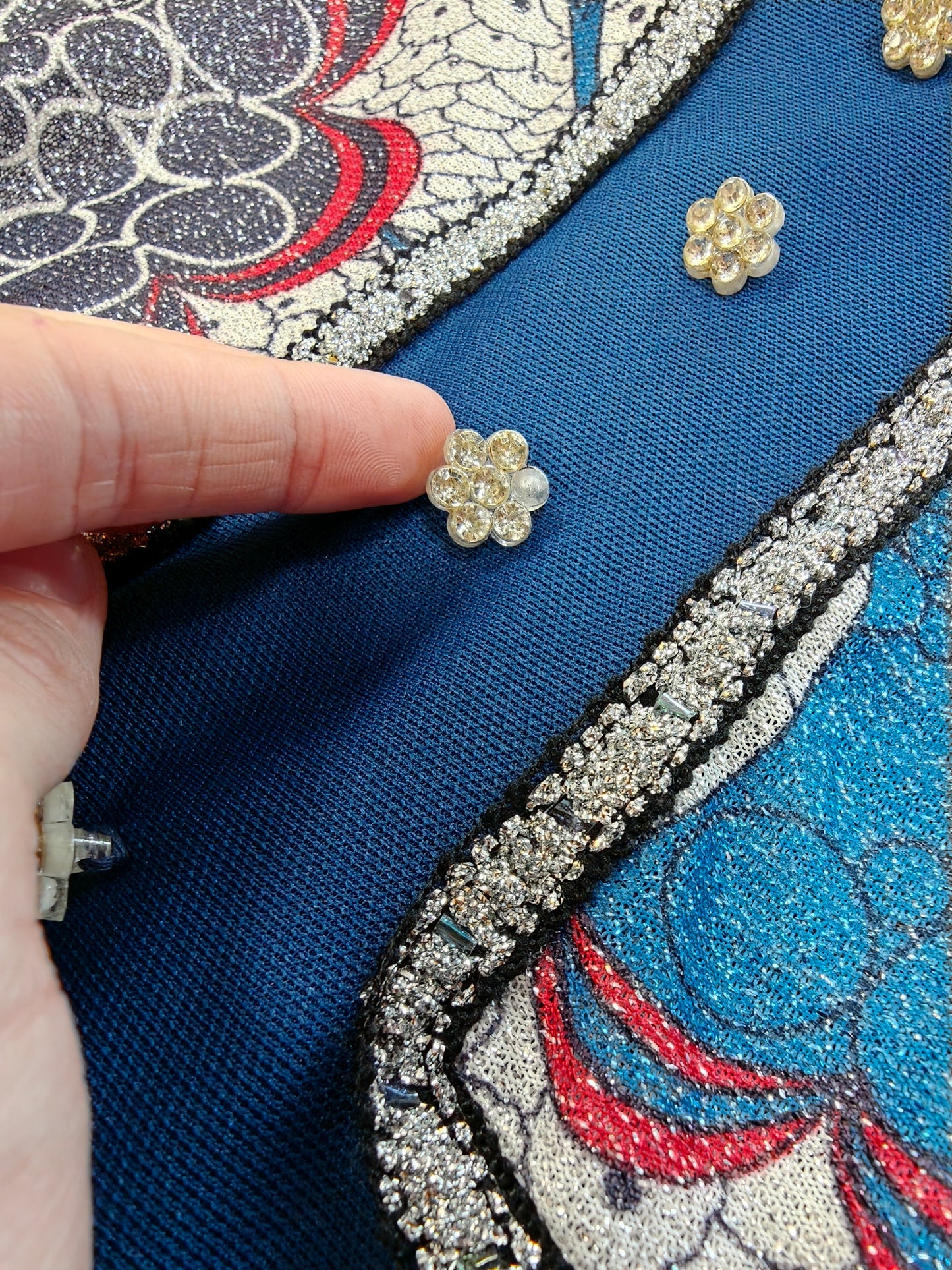 60s/70s blue & silver lurex maxi dress - M/12