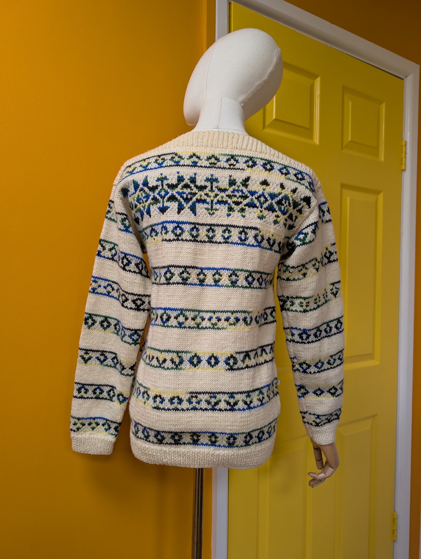 Hand knitted slash neck wool jumper - XS/S