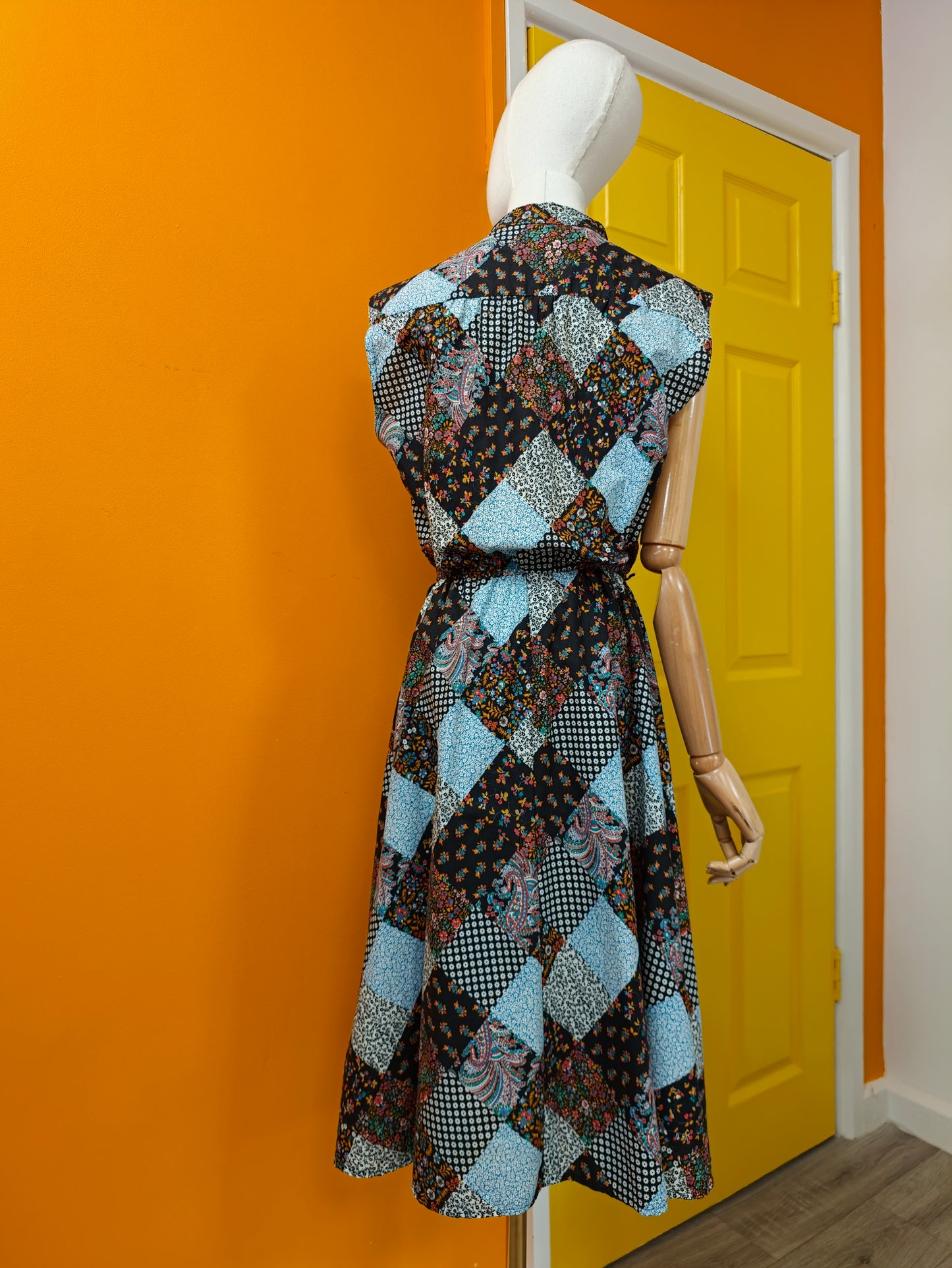 1970s patchwork print cotton dress - S/M