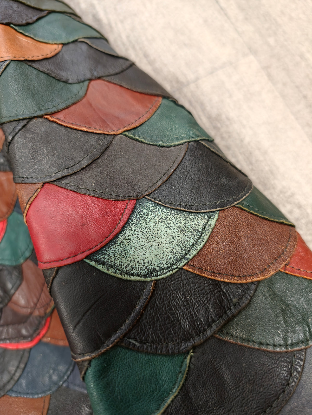 1970s fish scale patchwork leather jacket - XS/S