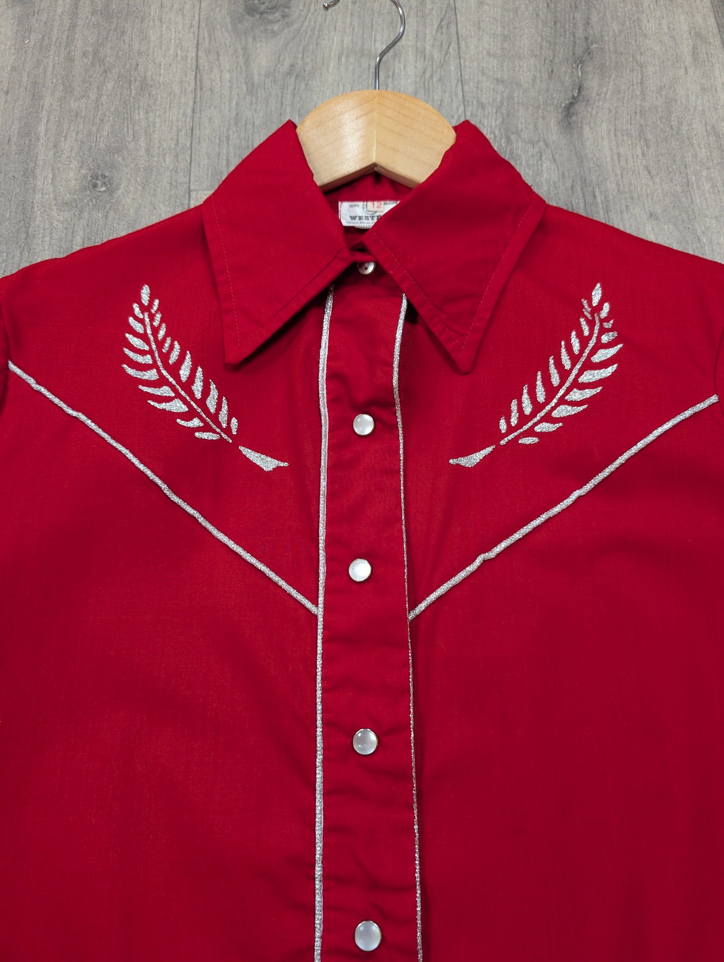 1970s red & silver western shirt - S/M
