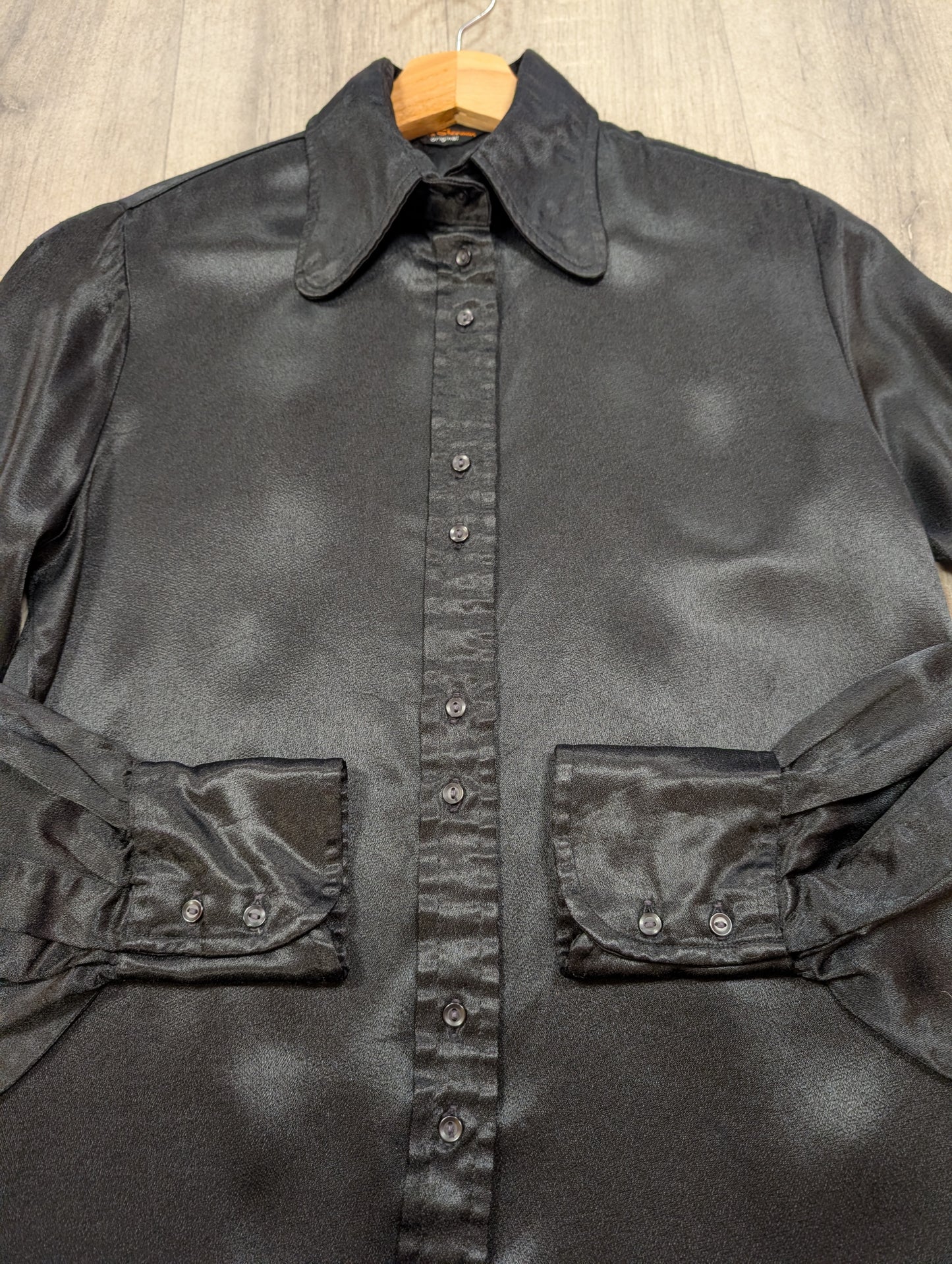 60s/70s Ben Sherman black satin shirt - S
