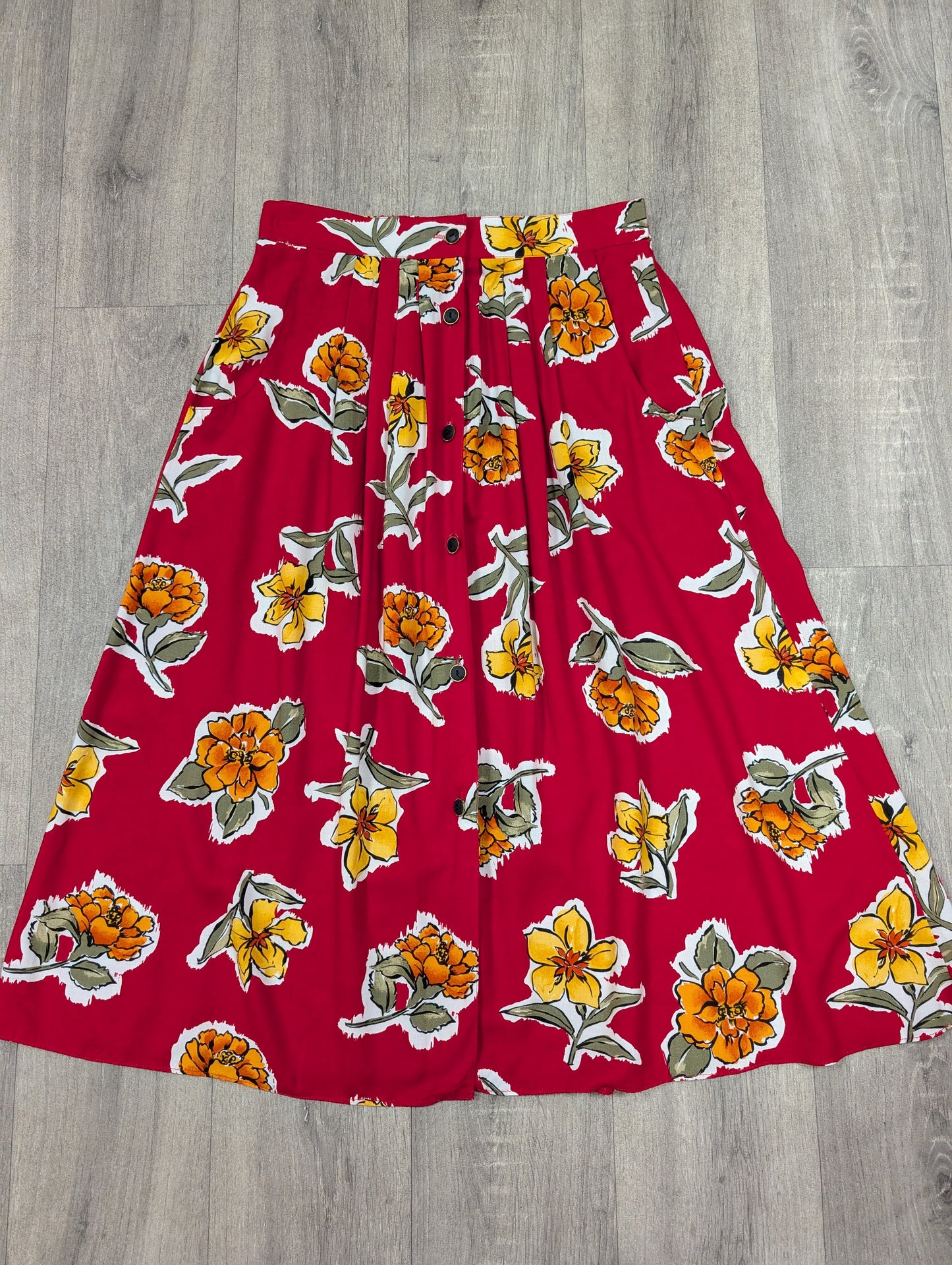 1980s red floral skirt - M