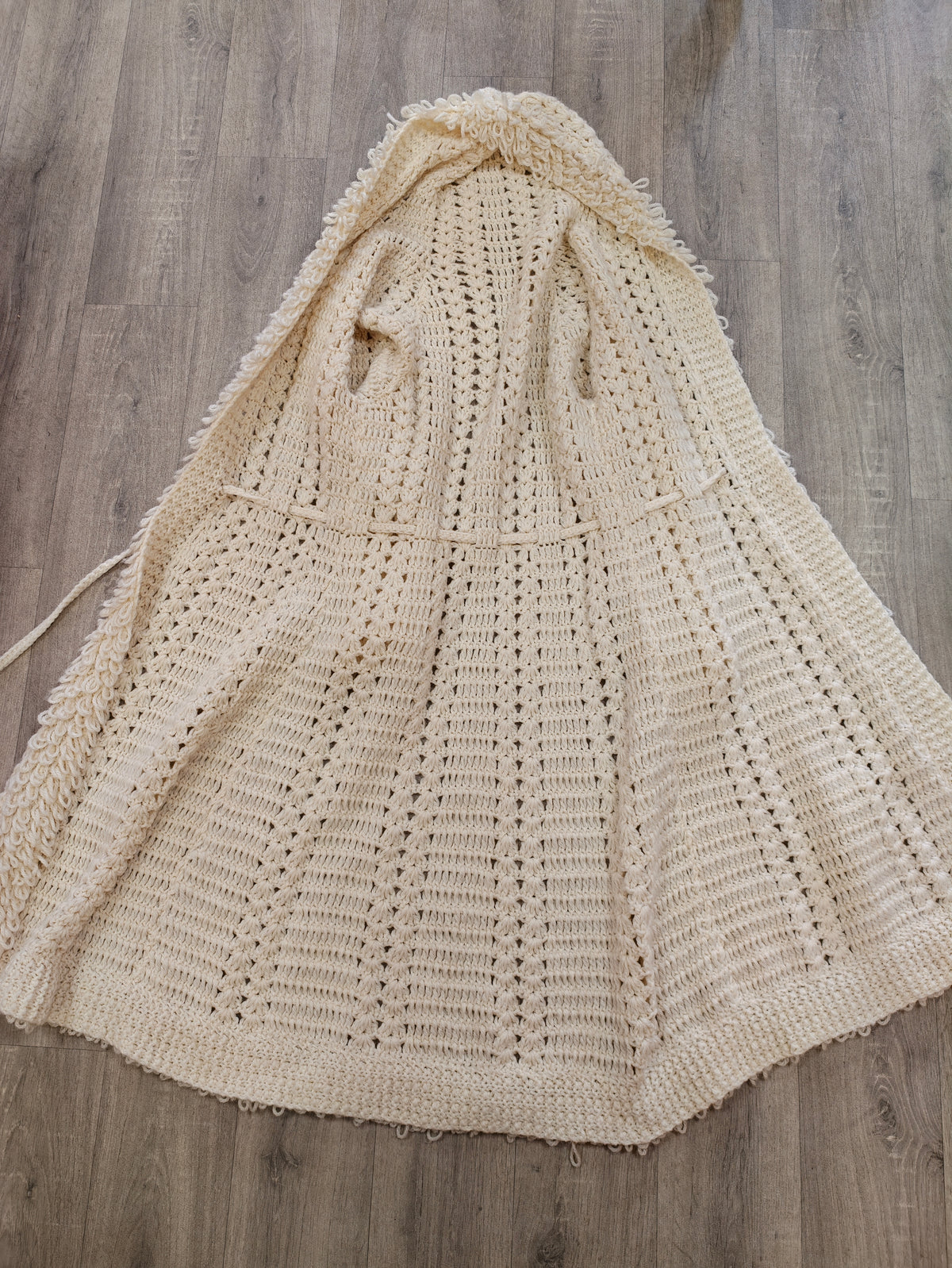 1970s crochet loop stitch hooded long cardigan