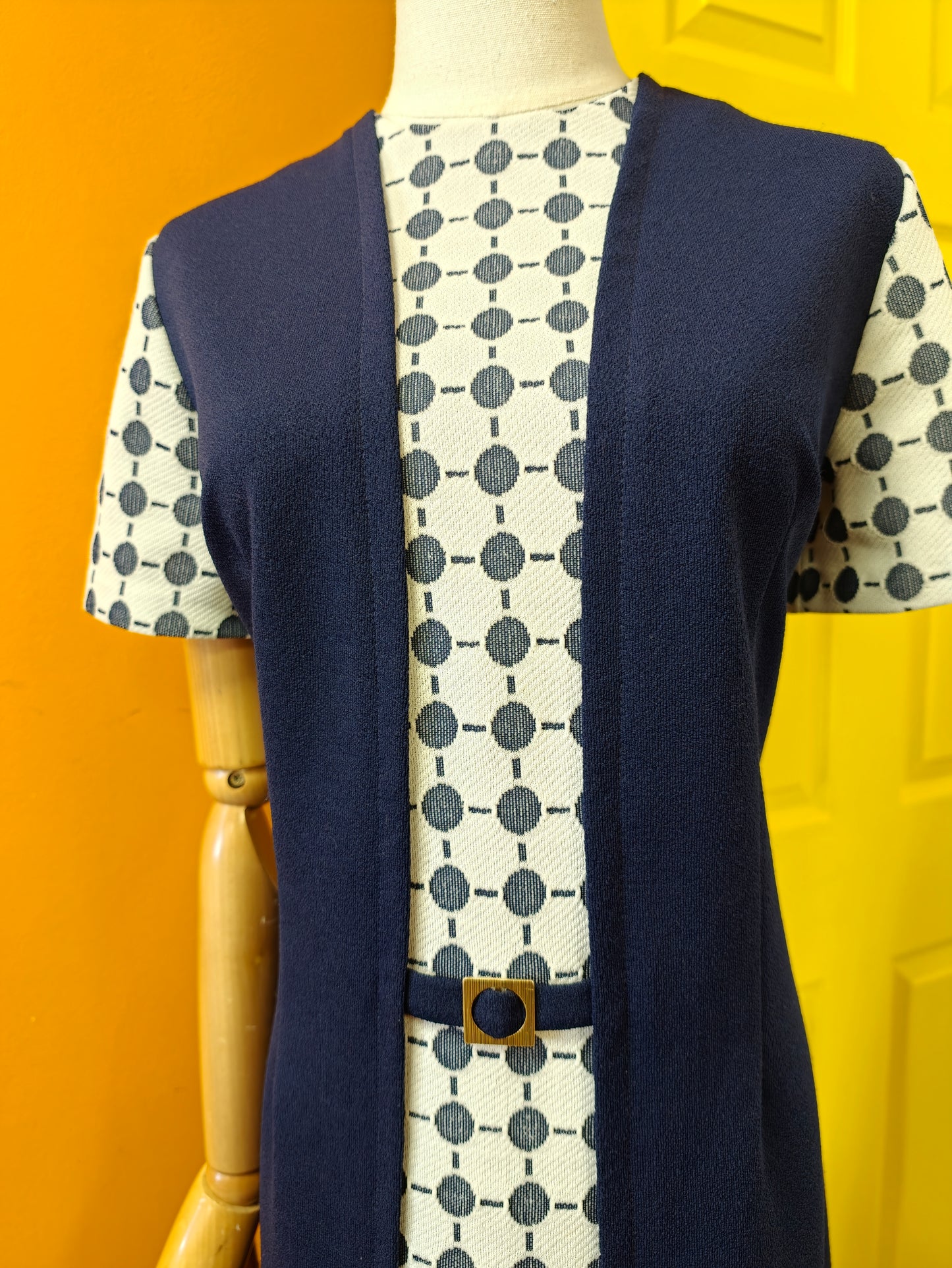 1960s Leygil navy blue crimplene dress - M/14