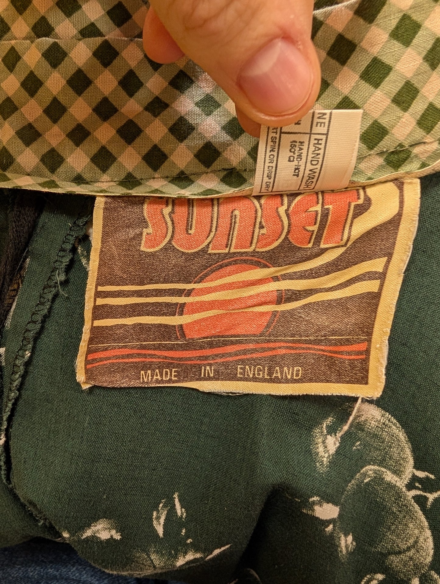 1970s Sunset full circle novelty fruit & gingham print cotton skirt - 27.5" waist