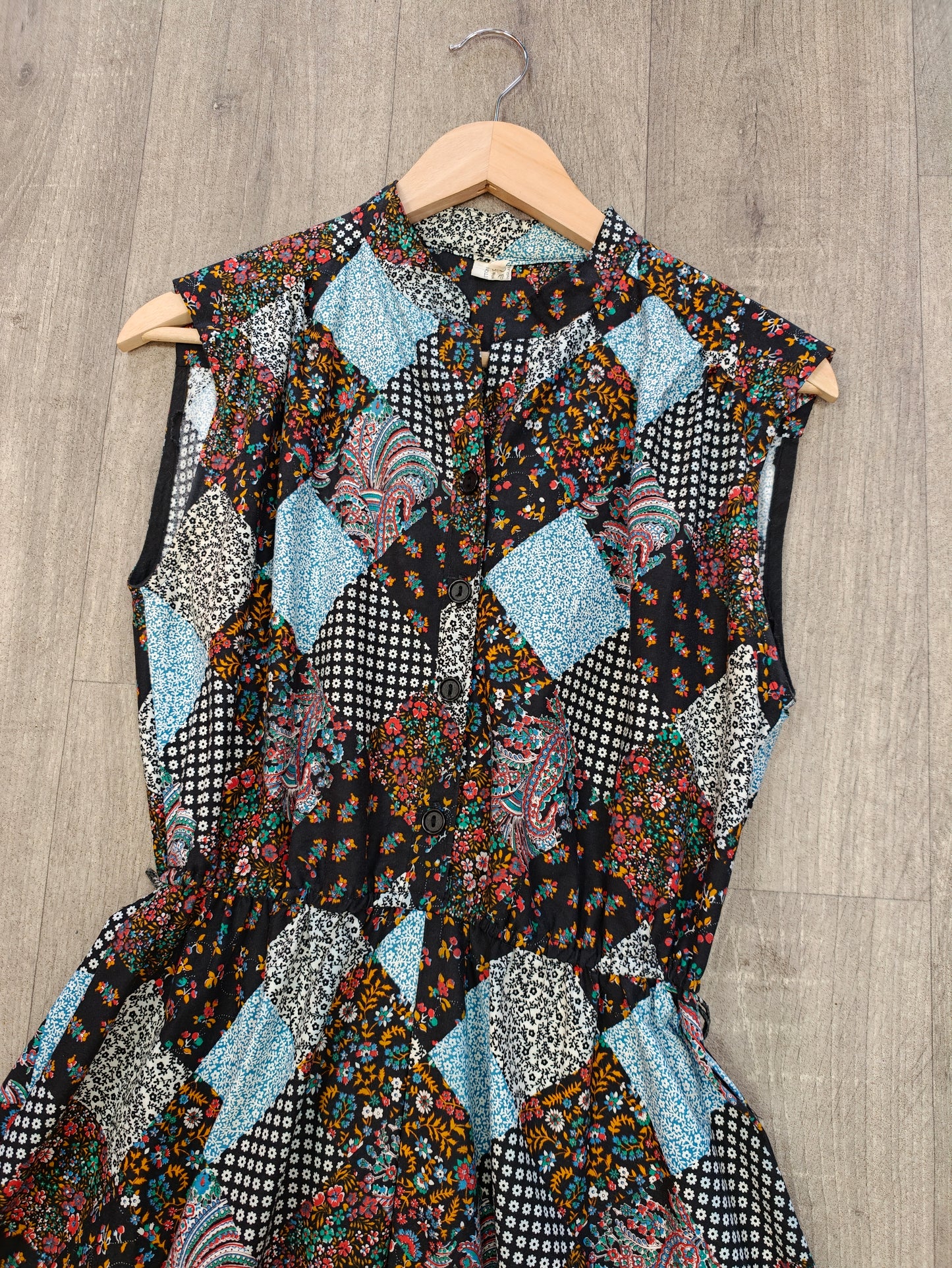 1970s patchwork print cotton dress - S/M