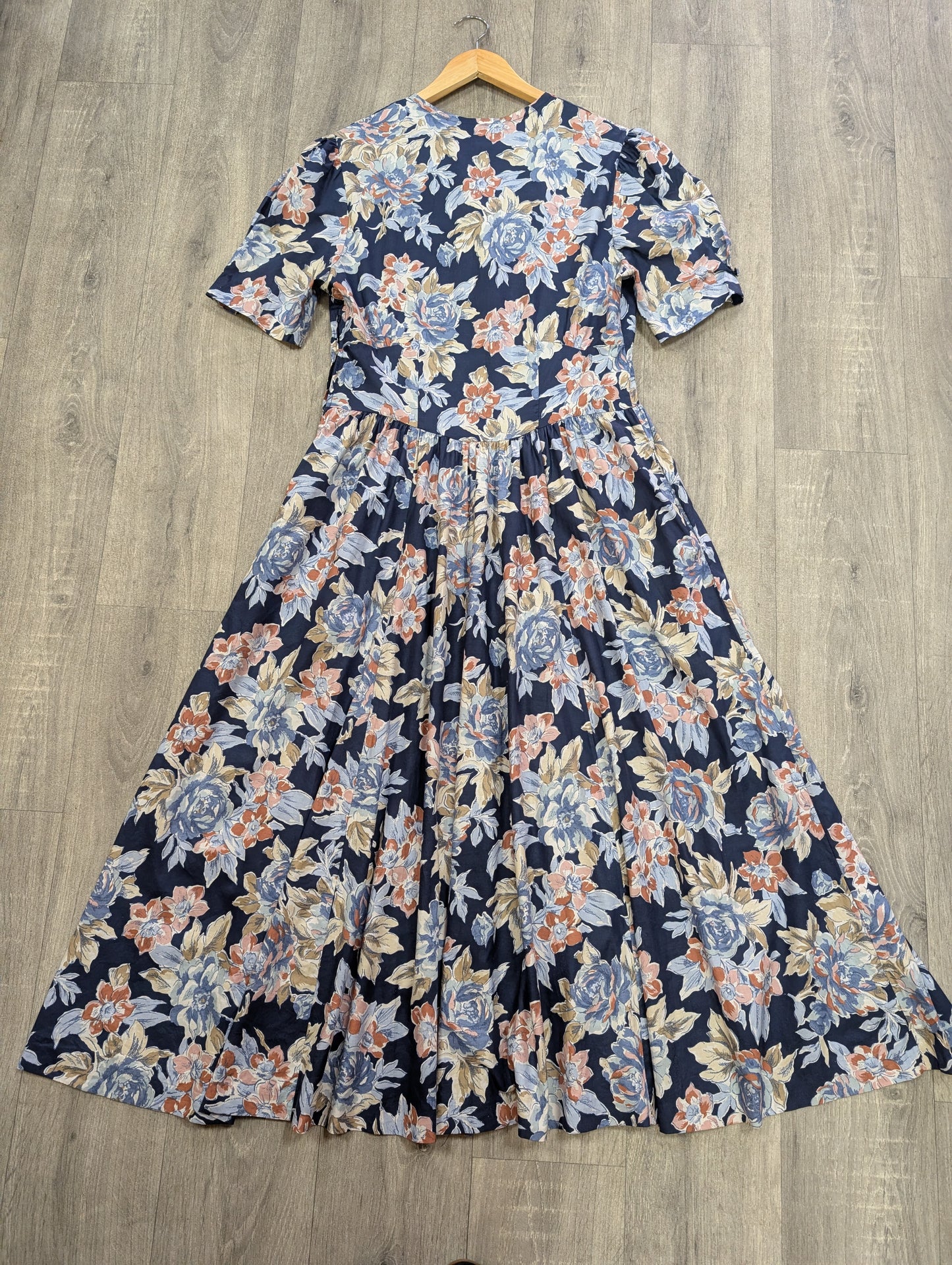 1990s Laura Ashley navy blue floral cotton dress - M/14