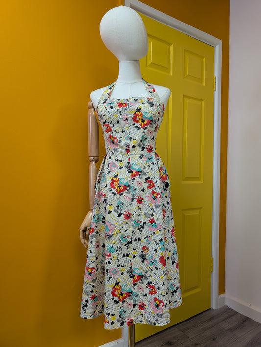 1970s halter neck floral dress - S/10