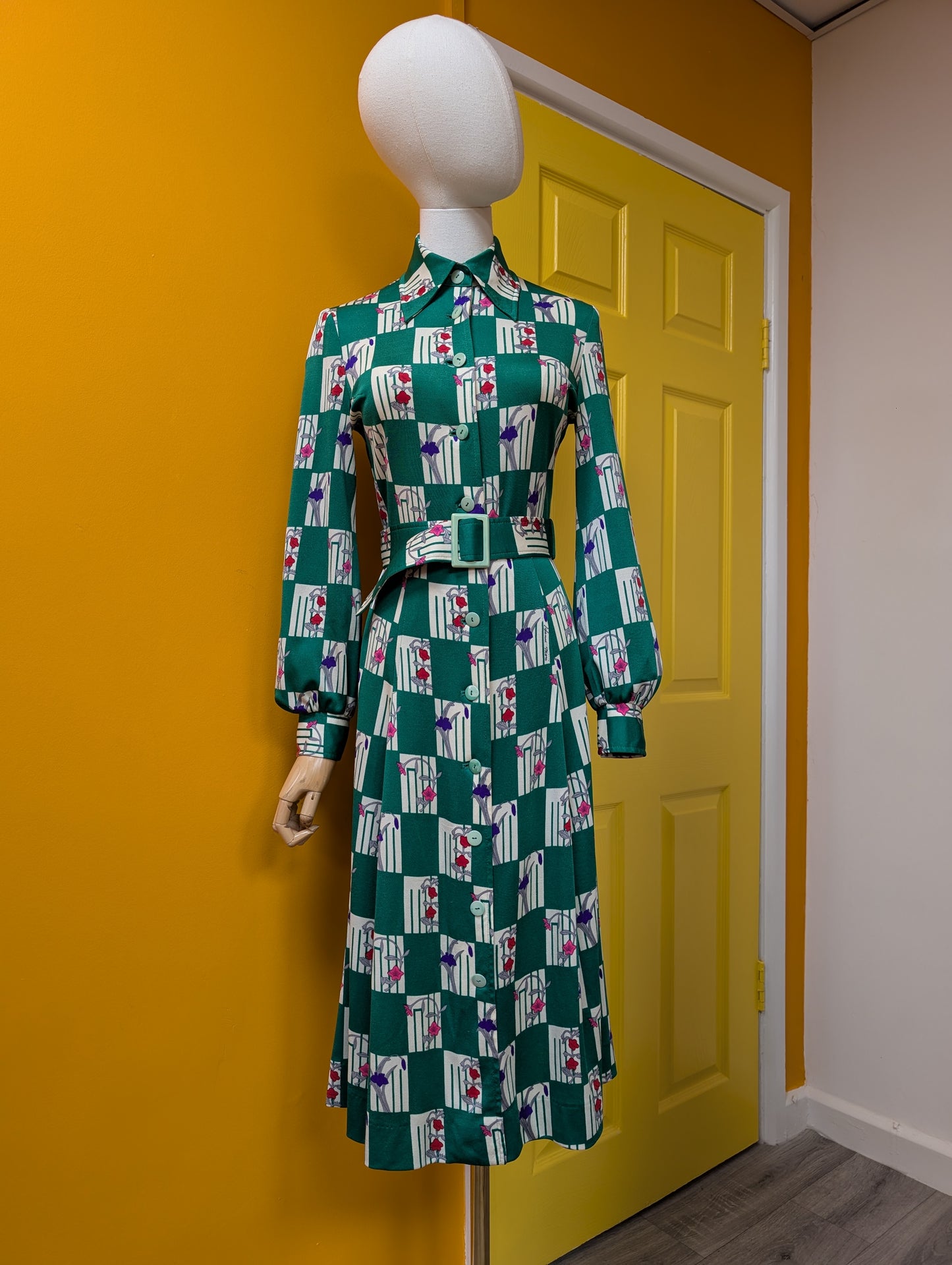 1970s Hanae Mori Ban-Lon by Vivid dress & belt - XS/S/6/8