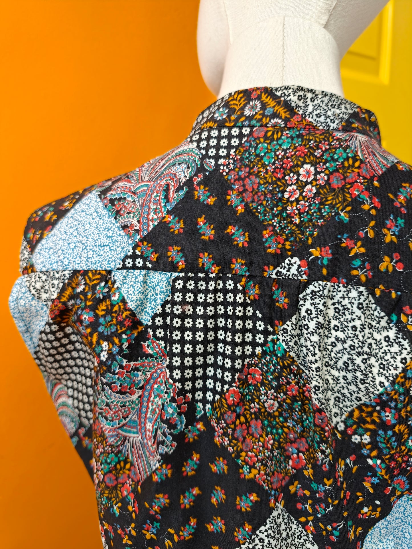1970s patchwork print cotton dress - S/M
