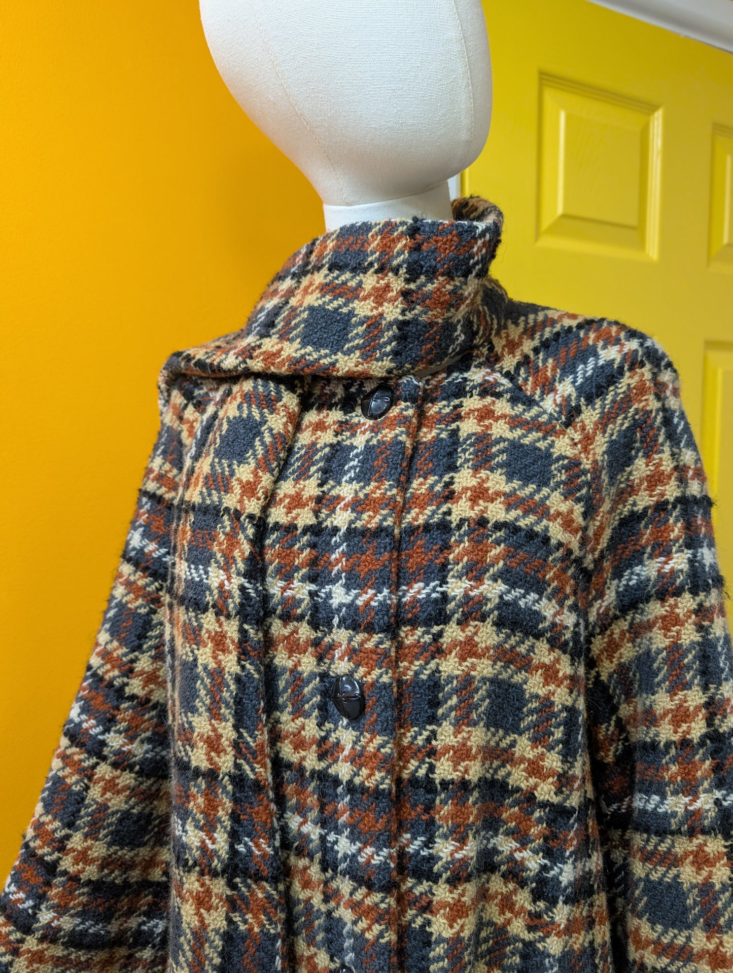 1970s check wool coat - S